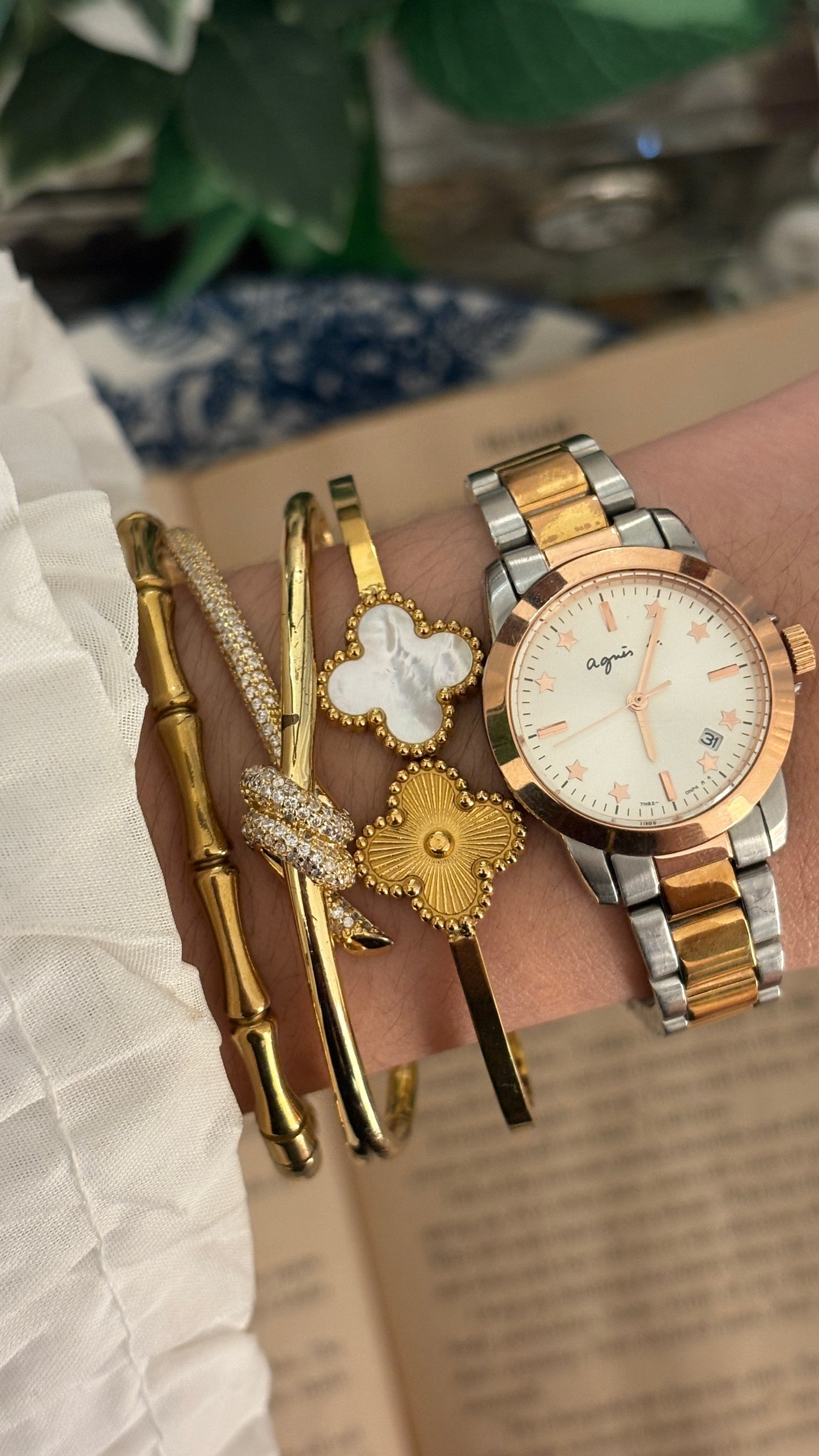Rare Vintage Agnes B Date Window Classic Watch in Two-Tone Quartz