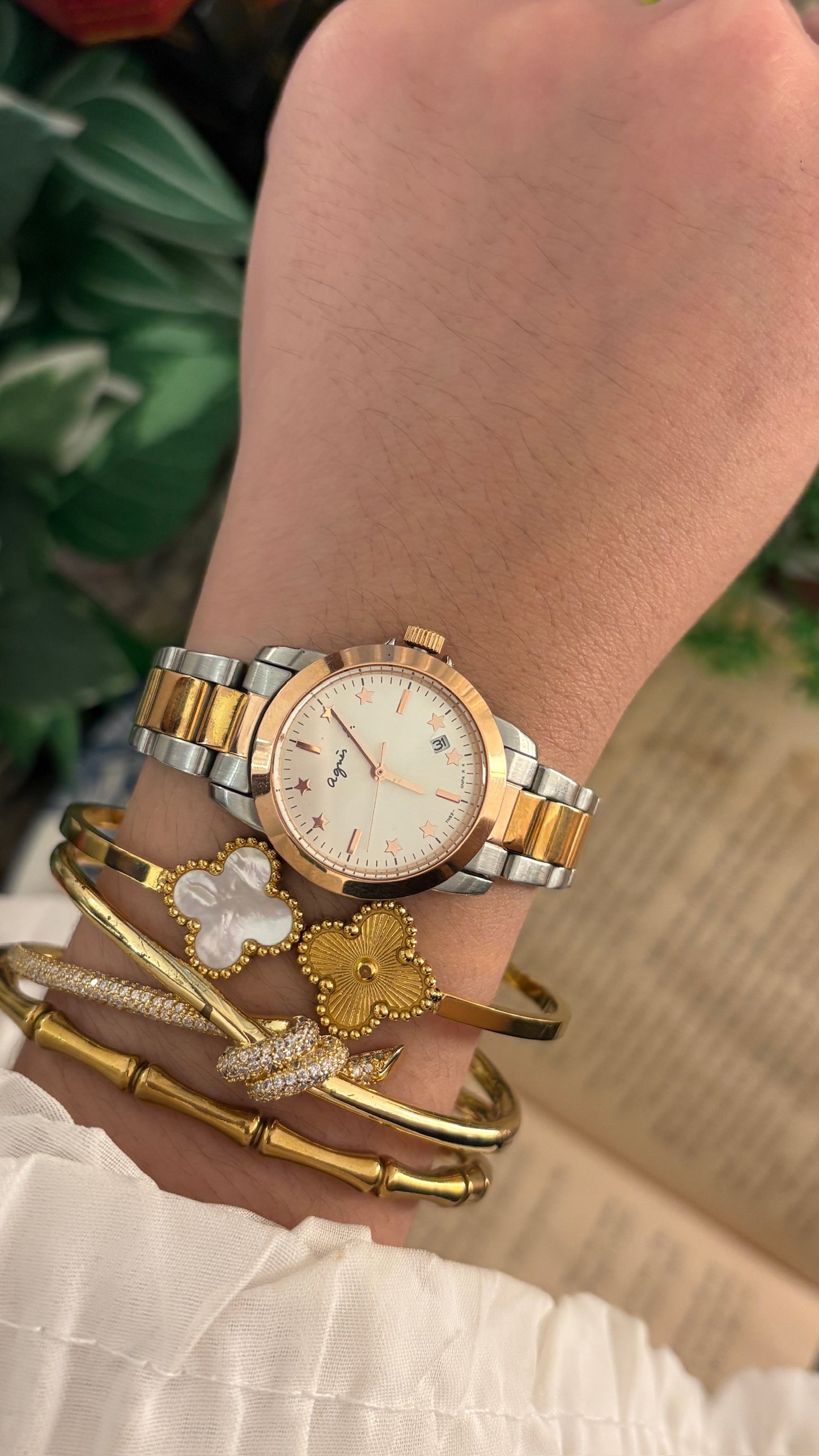 Rare Vintage Agnes B Date Window Classic Watch in Two-Tone Quartz