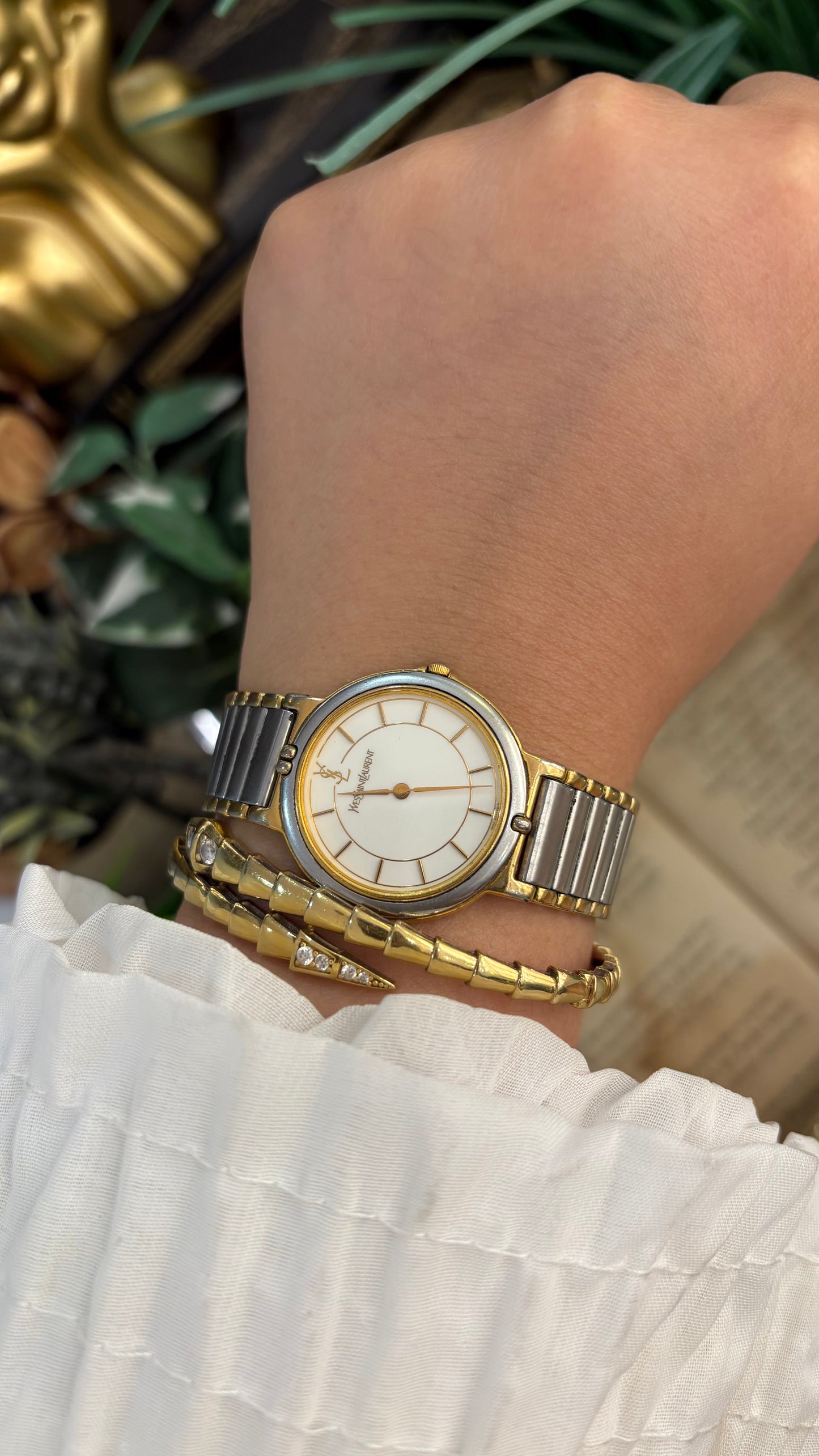 Rare Vintage YSL Swiss Classic Minimalist Watch in Two-Tone Quartz