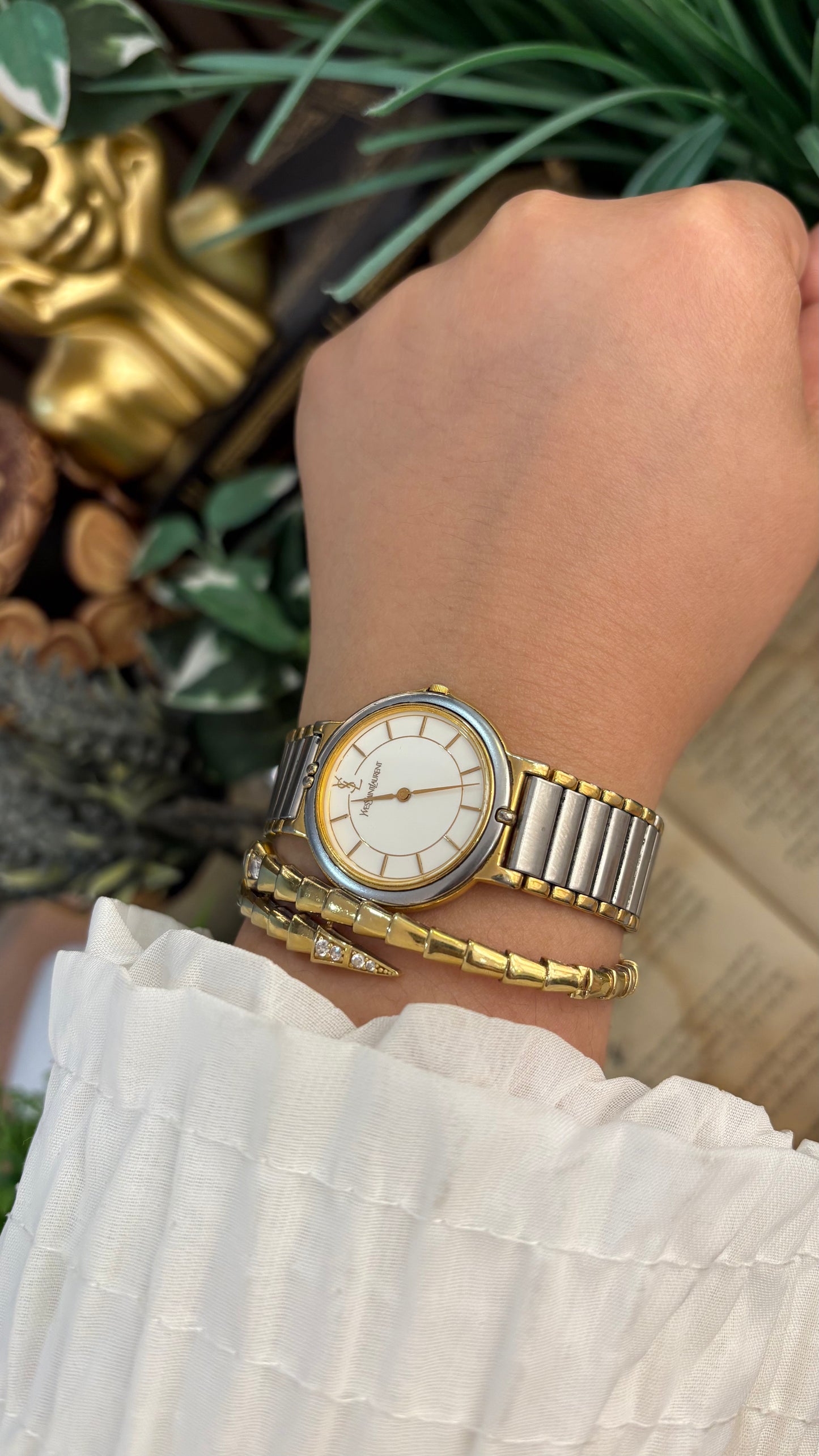 Rare Vintage YSL Swiss Classic Minimalist Watch in Two-Tone Quartz