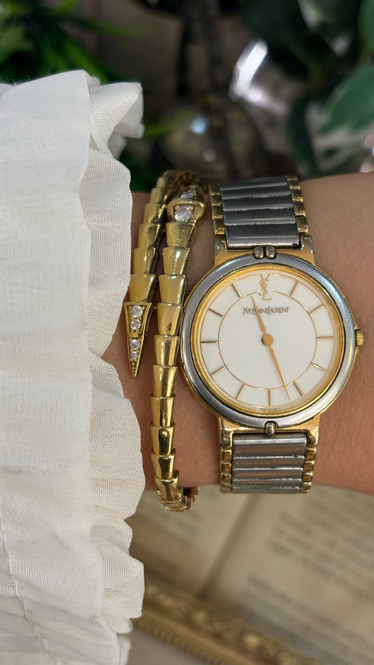 Rare Vintage YSL Swiss Classic Minimalist Watch in Two-Tone Quartz