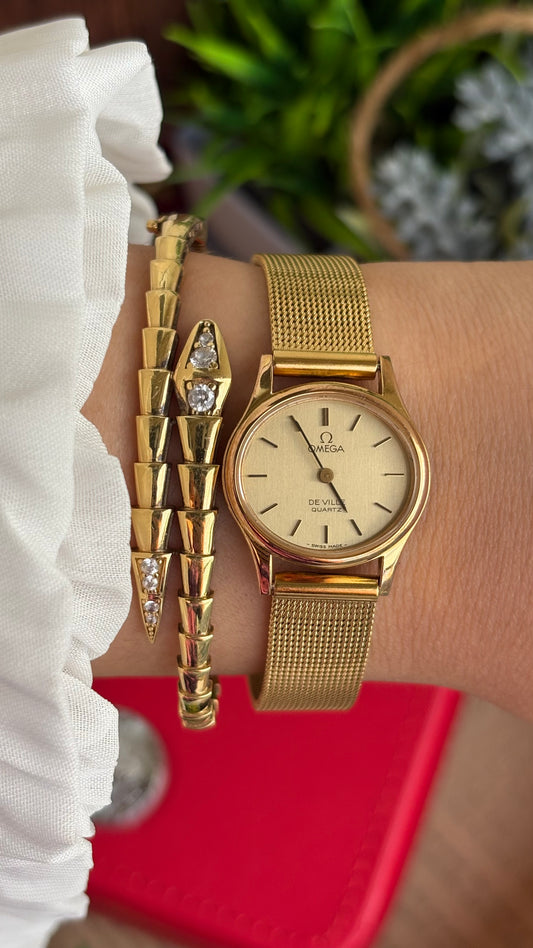 Rare Vintage Omega De Ville Oval Face Swiss Women’s Watch in Gold Tone with Omega Box