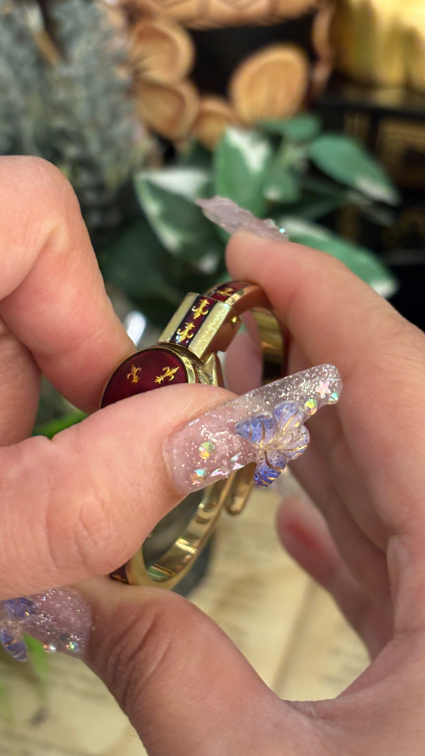 Extremely Rare Vintage Chandler Swiss Peekaboo Watch Deep Crimson Gold Fleur-de-lis Accent