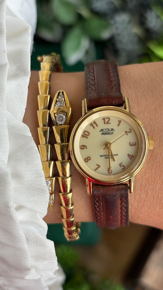 Vintage Acqua Timex Watch in Brown Leather Strap
