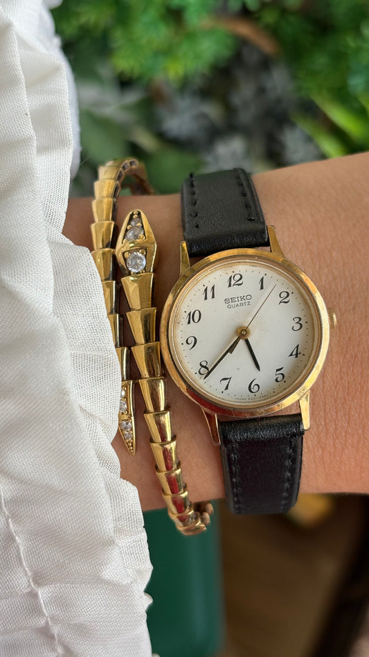 Vintage Seiko Watch in Black Leather Strap
