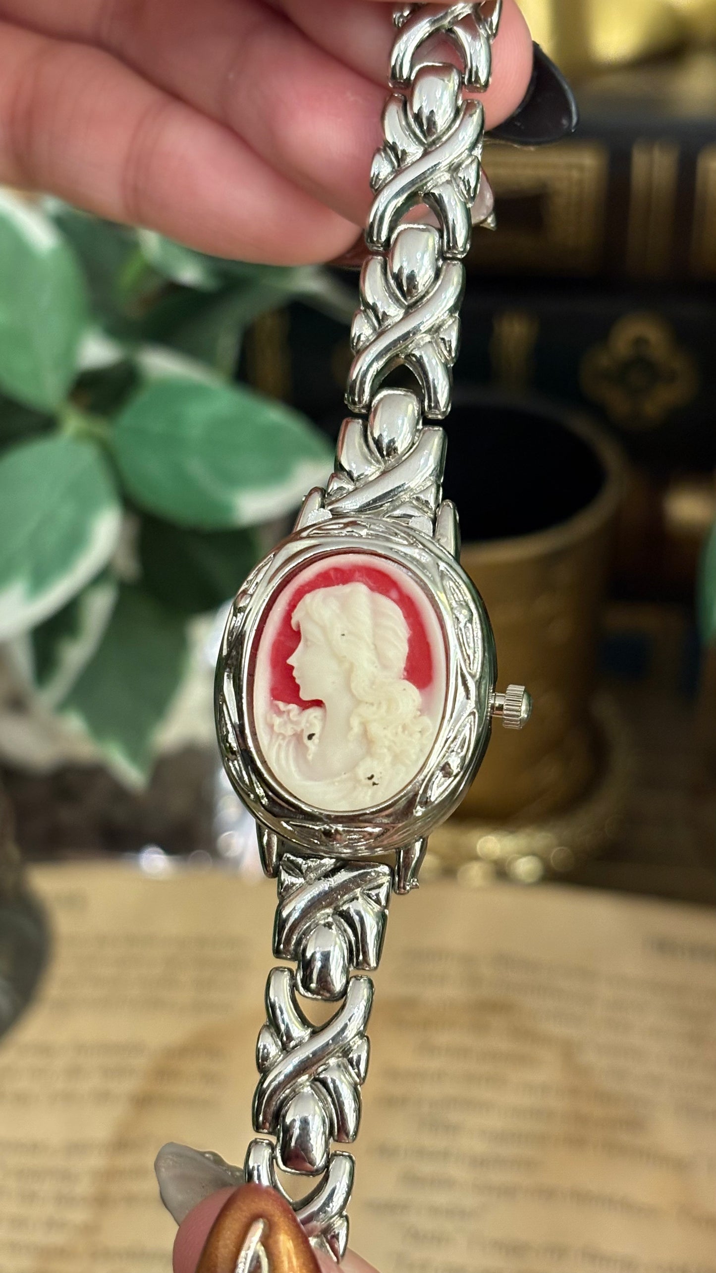 Extremely Rare Vintage Marba Red Cameo Peekaboo Watch in Silver Tone Quartz