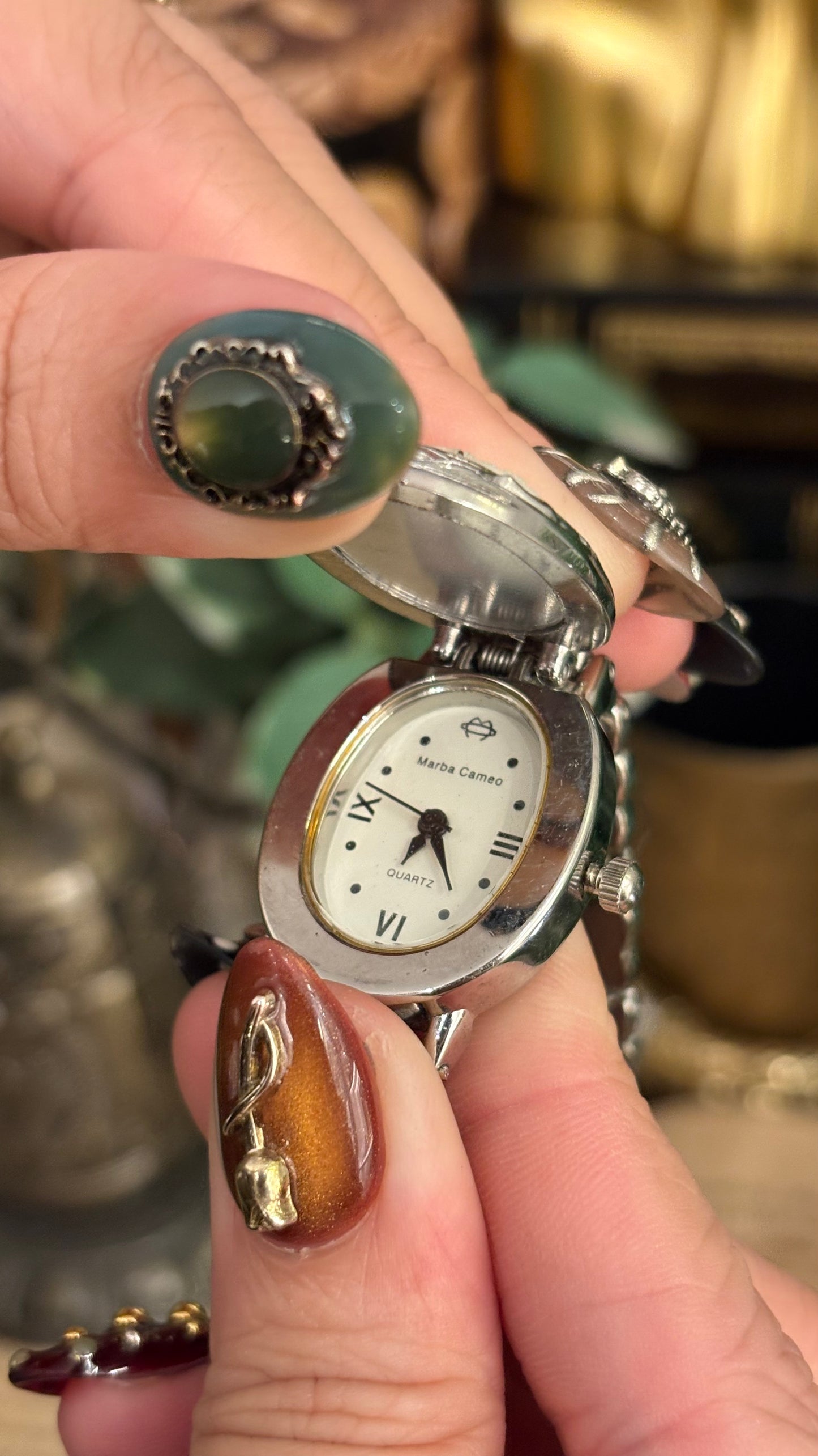 Extremely Rare Vintage Marba Red Cameo Peekaboo Watch in Silver Tone Quartz