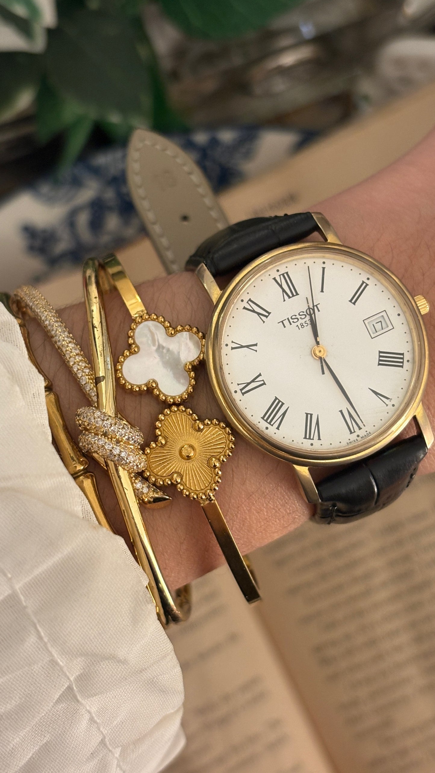 Rare Vintage Tissot 1853 Date Window Roman Dial Watch in Gold Tone Black Leather Quartz