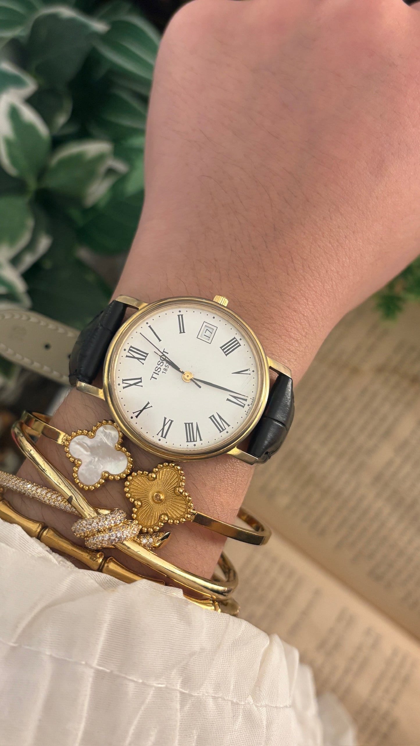 Rare Vintage Tissot 1853 Date Window Roman Dial Watch in Gold Tone Black Leather Quartz