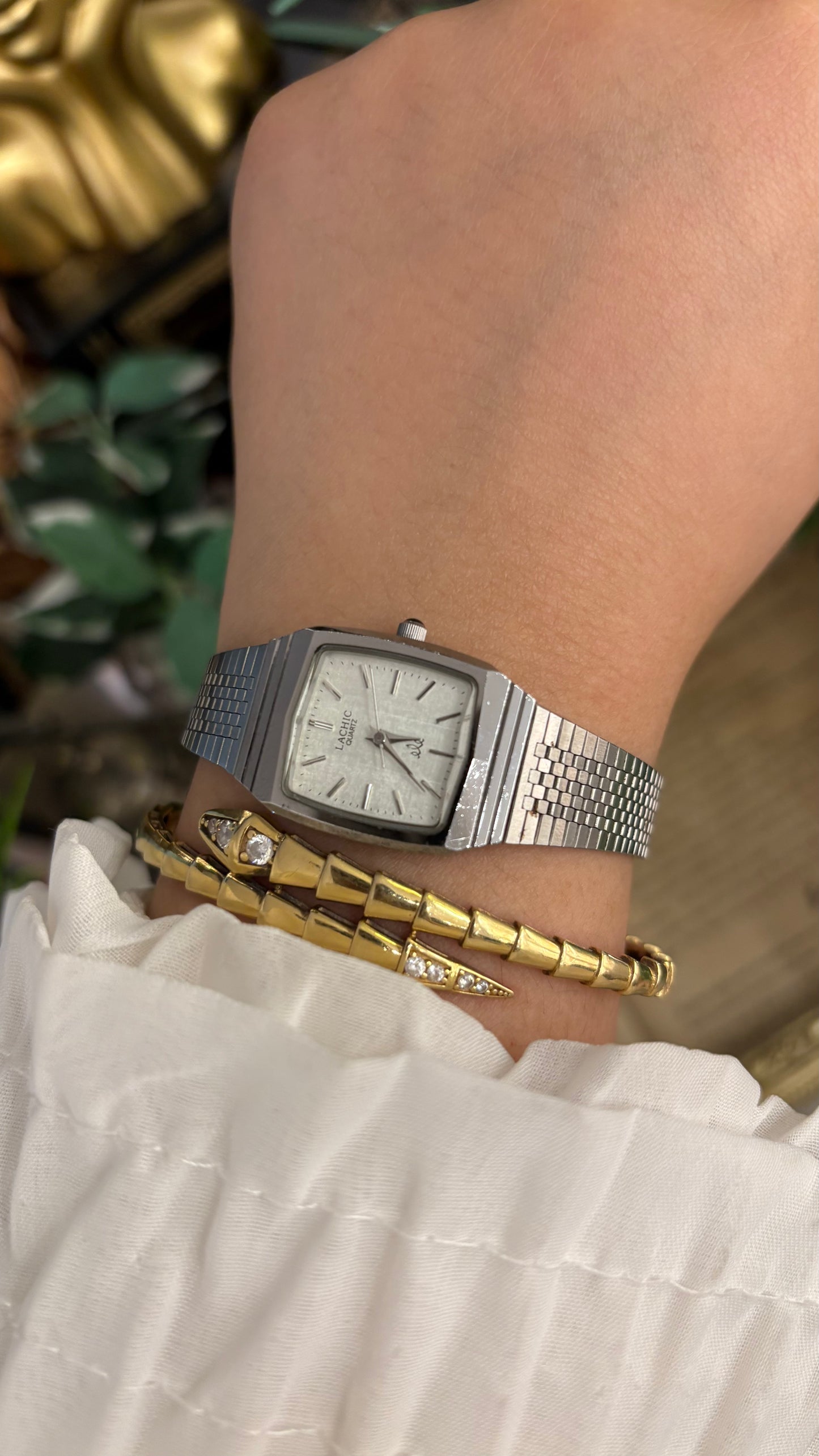 Vintage Lachic Tank Watch in Silver Tone Quartz