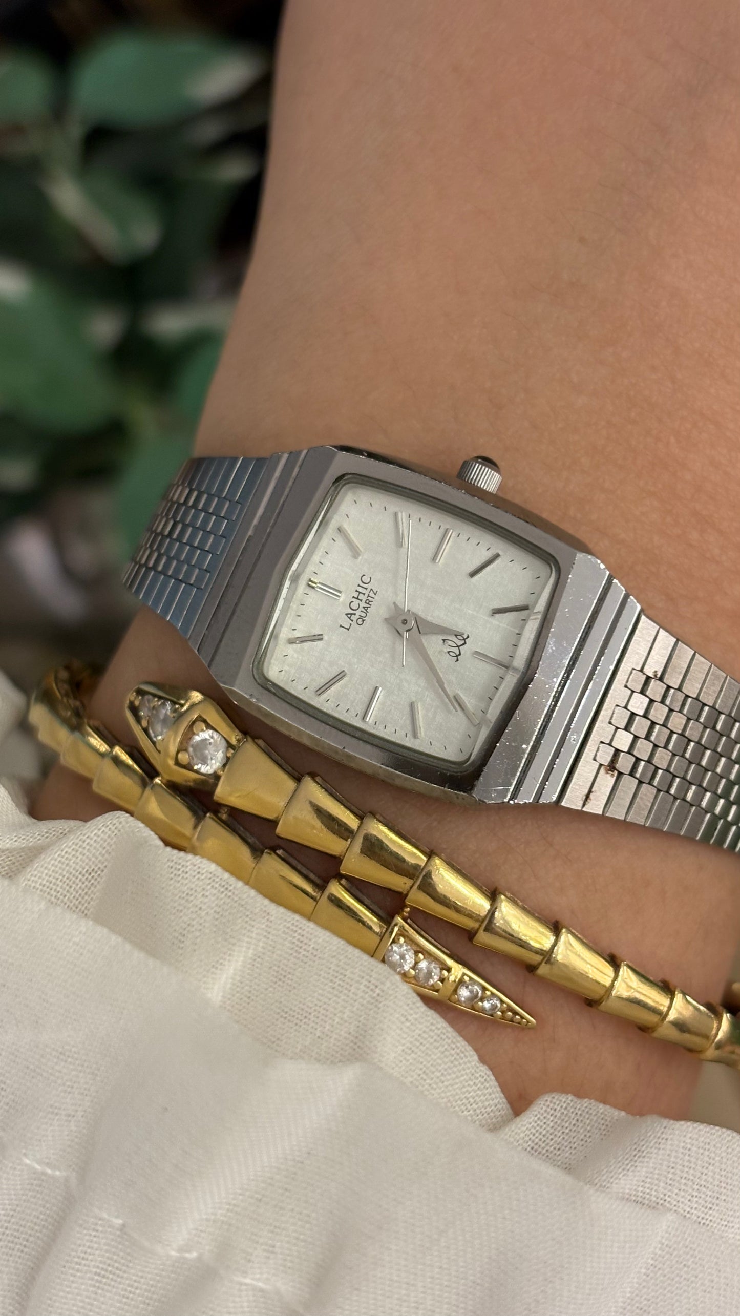 Vintage Lachic Tank Watch in Silver Tone Quartz