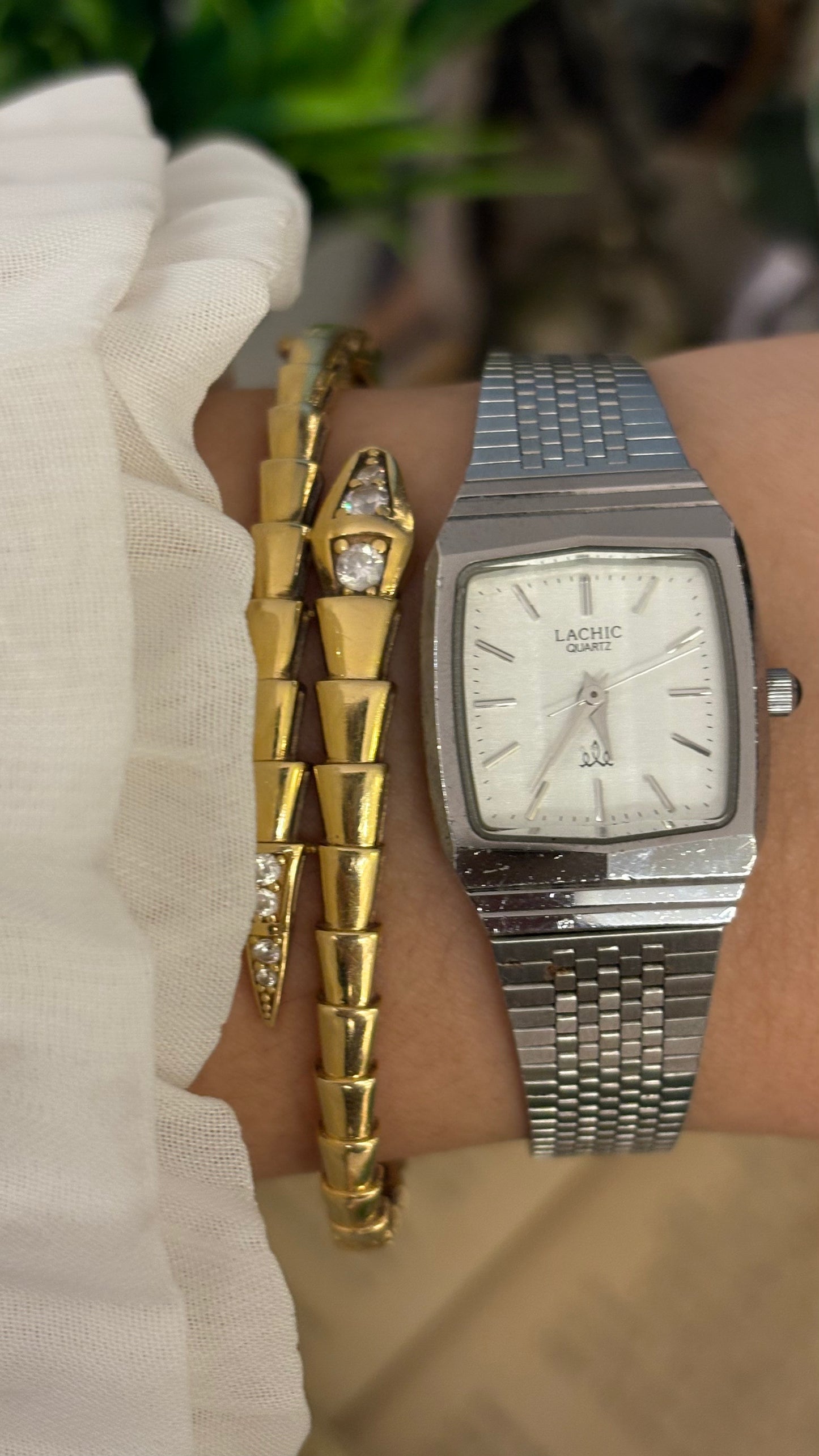 Vintage Lachic Tank Watch in Silver Tone Quartz