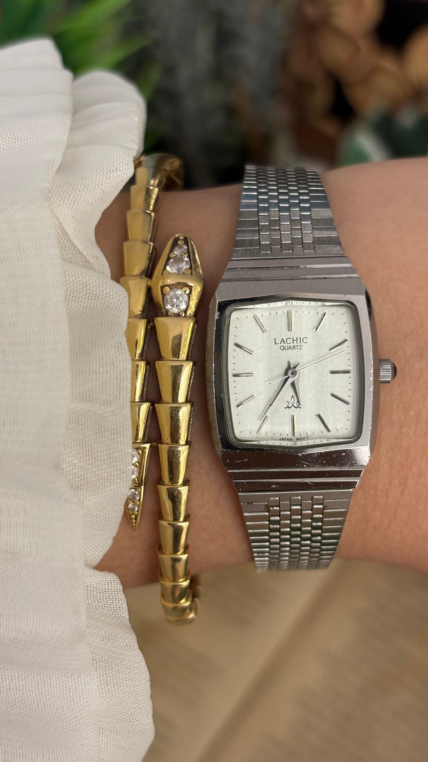 Vintage Lachic Tank Watch in Silver Tone Quartz