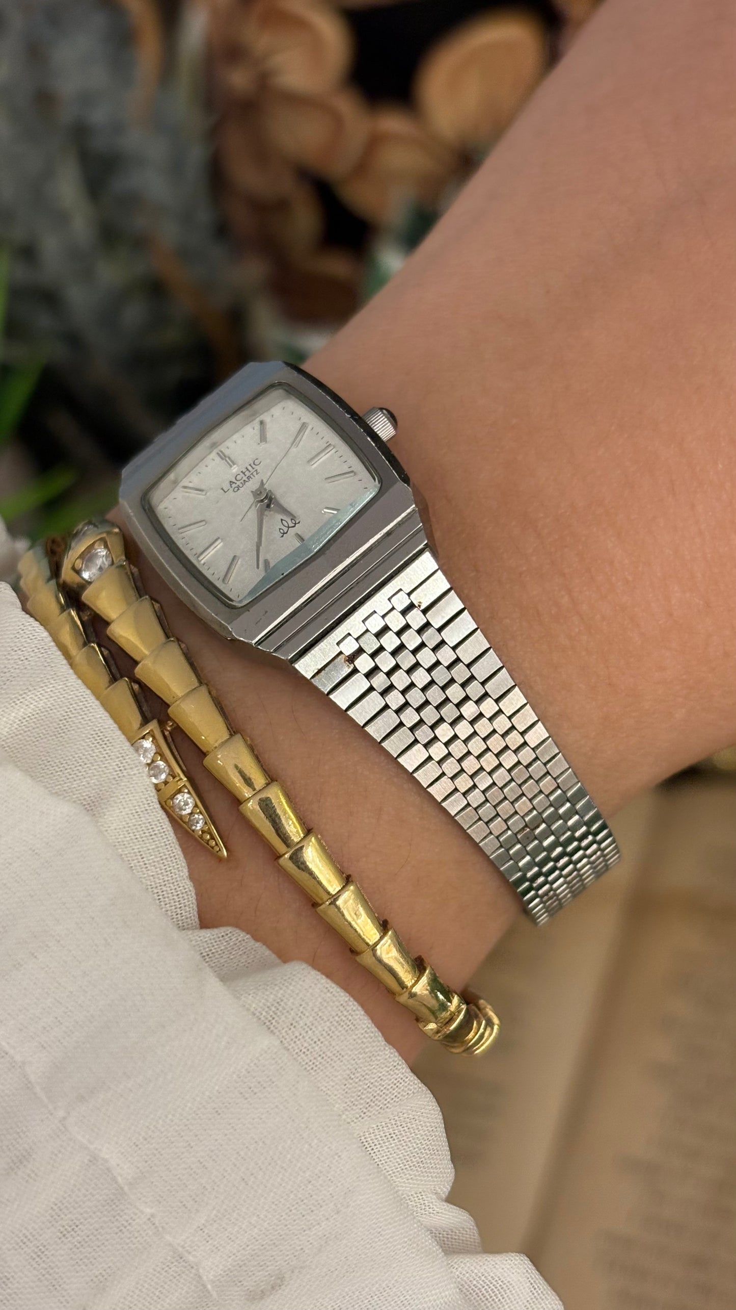 Vintage Lachic Tank Watch in Silver Tone Quartz