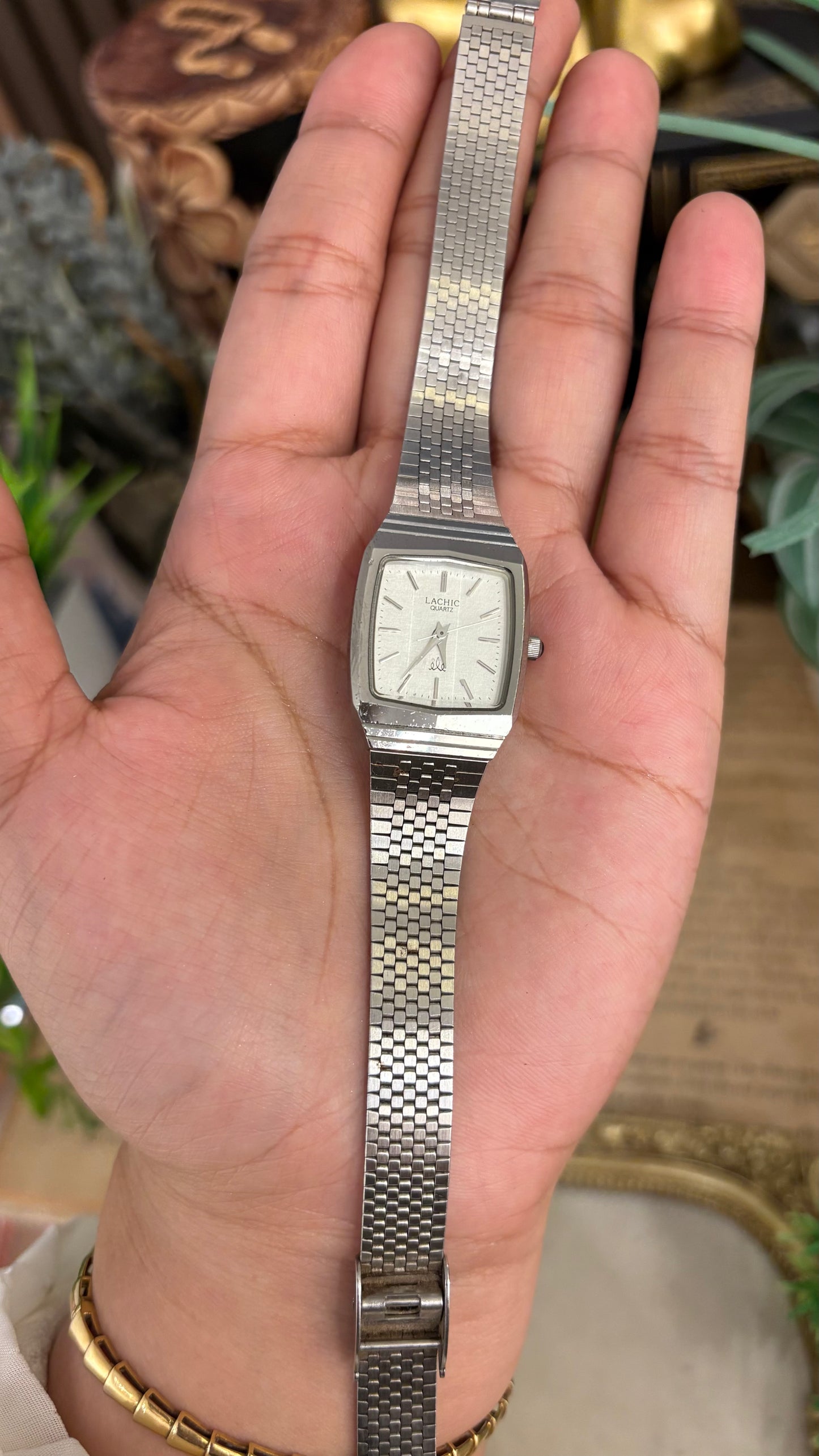 Vintage Lachic Tank Watch in Silver Tone Quartz