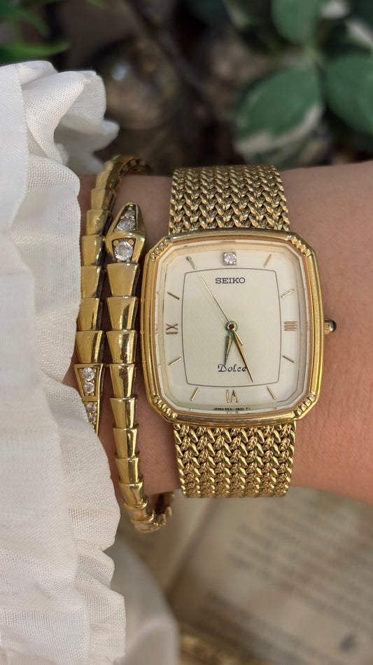 Extremely Rare Seiko Dolce Mens Dress Watch Tank in Gold Tone Quartz