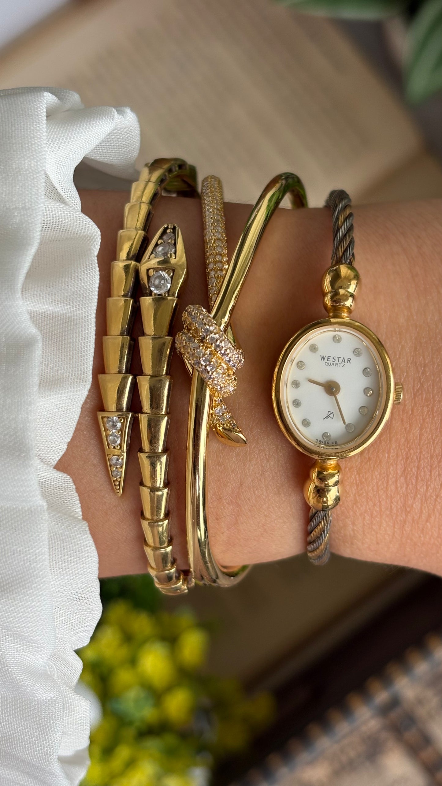 Vintage Westar Swiss Watch in Gold Tone Charriol Inspired Bangle