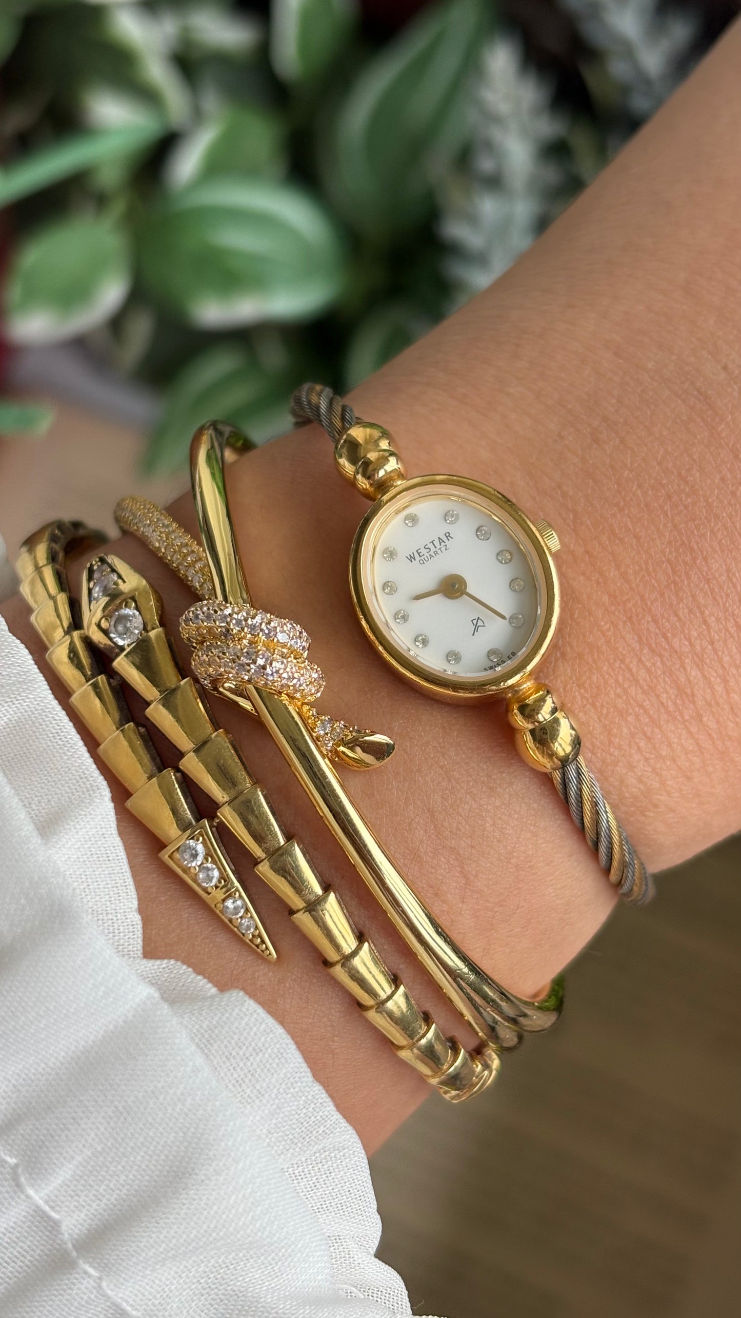 Vintage Westar Swiss Watch in Gold Tone Charriol Inspired Bangle