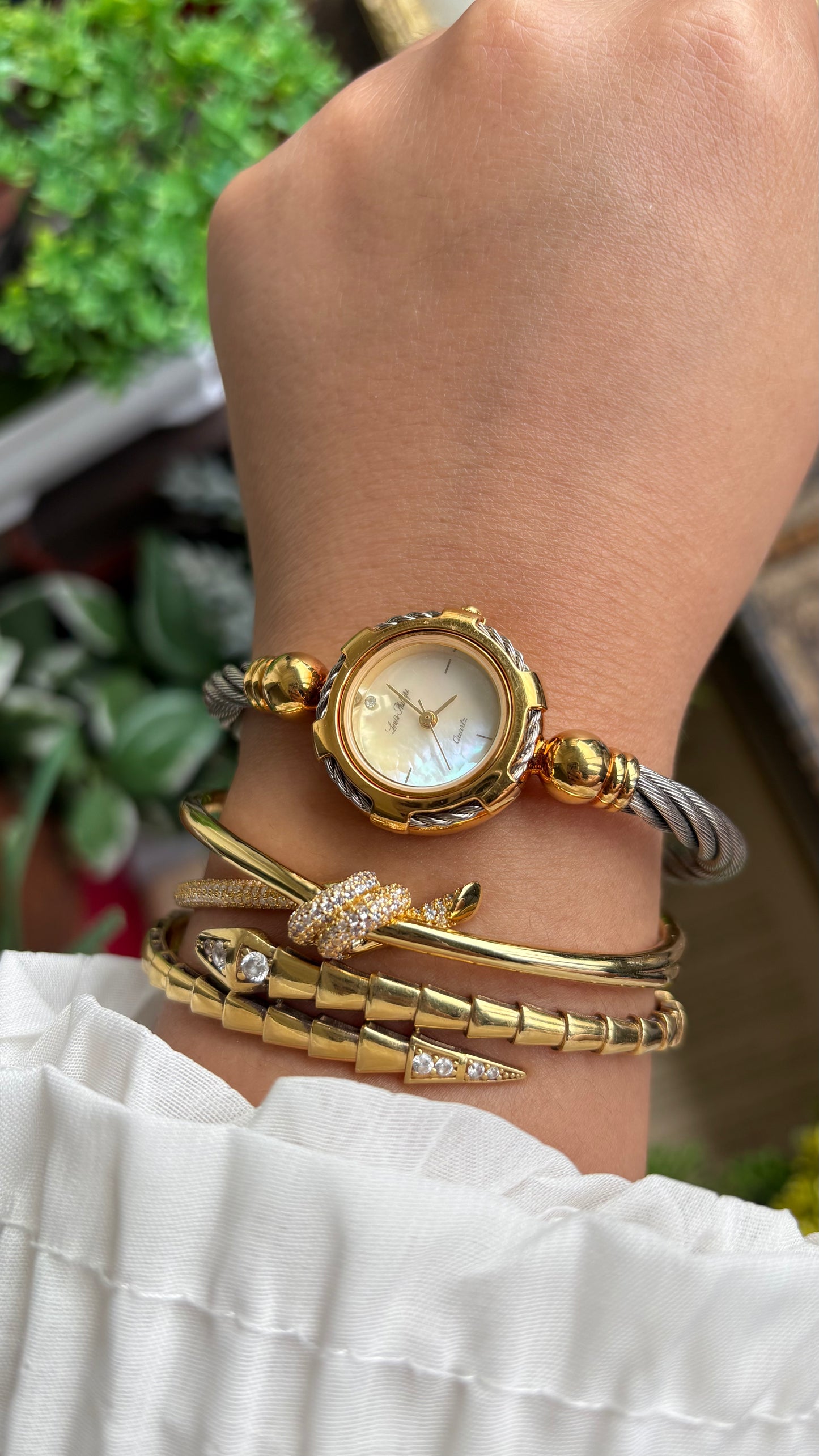 Vintage Louie Phillipe Watch in Two-Tone Charriol Style Bangle