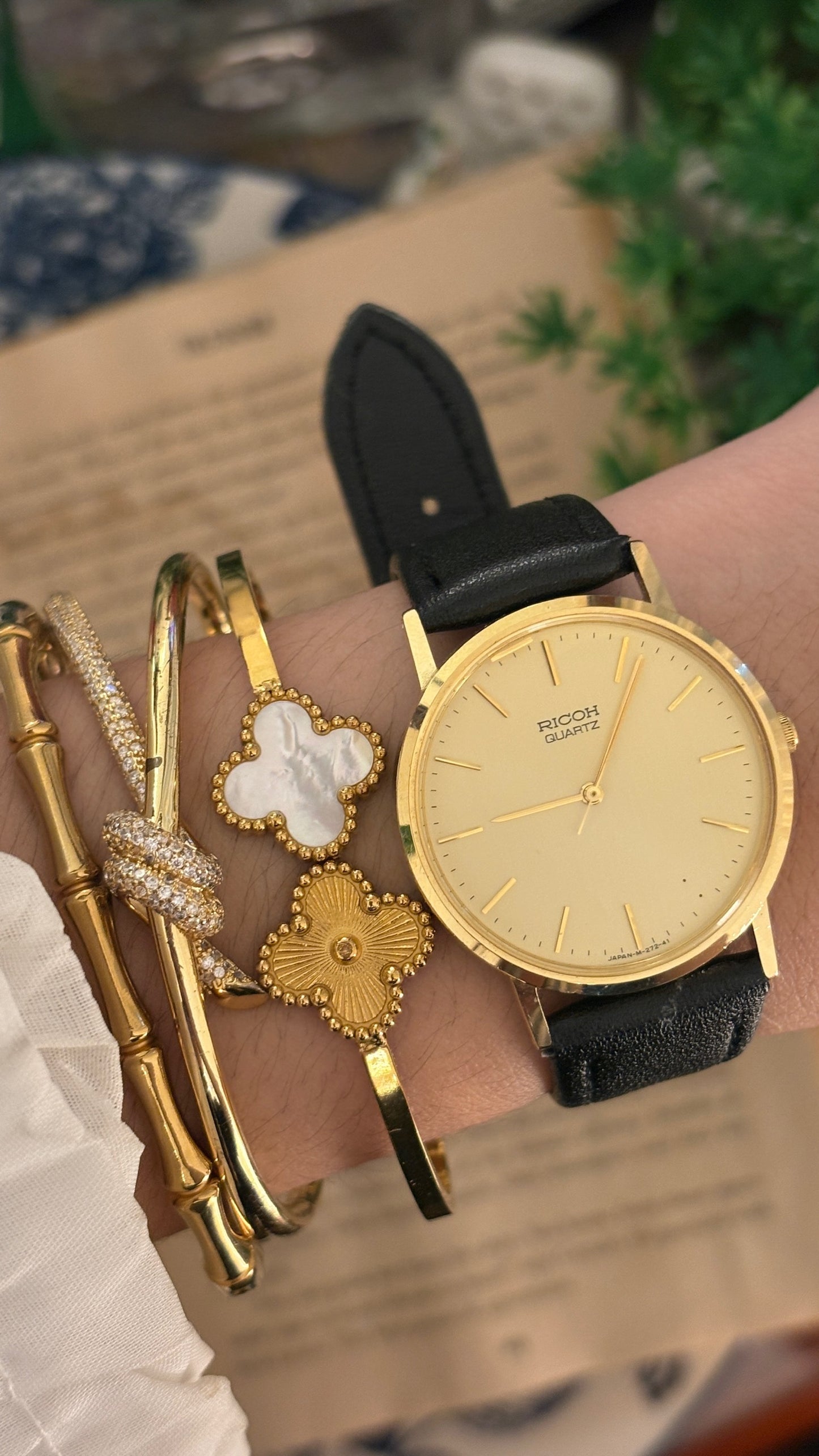 Rare Vintage Ricoh Minimalist Mens Watch in Gold Tone Quartz