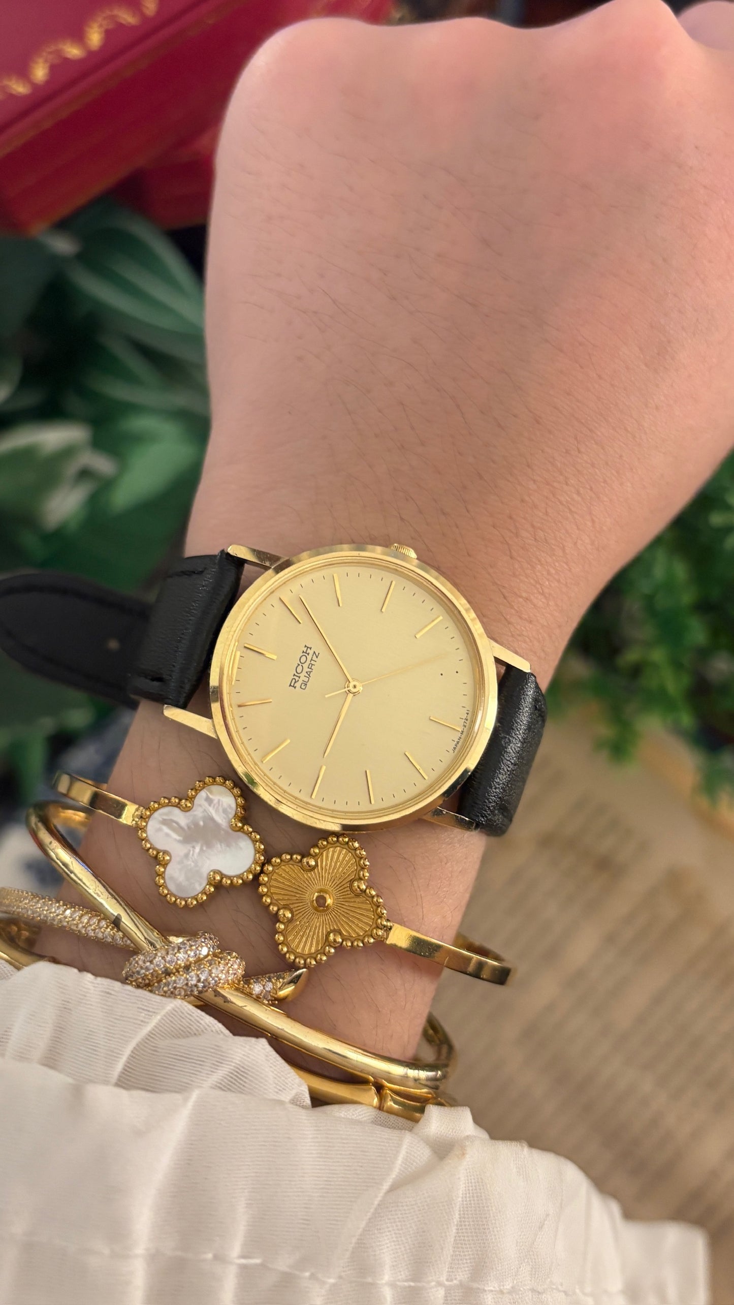 Rare Vintage Ricoh Minimalist Mens Watch in Gold Tone Quartz