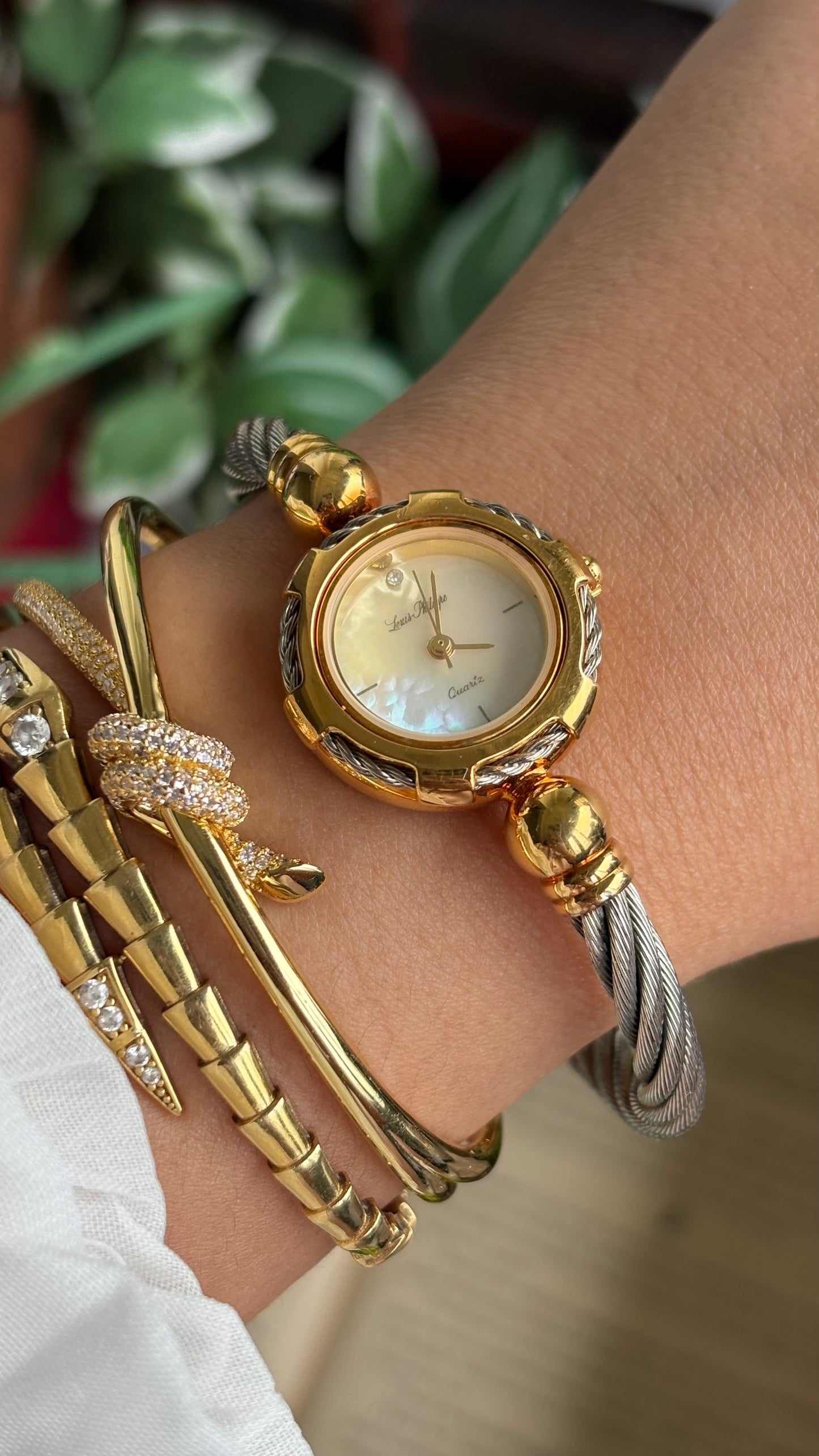 Vintage Louie Phillipe Watch in Two-Tone Charriol Style Bangle