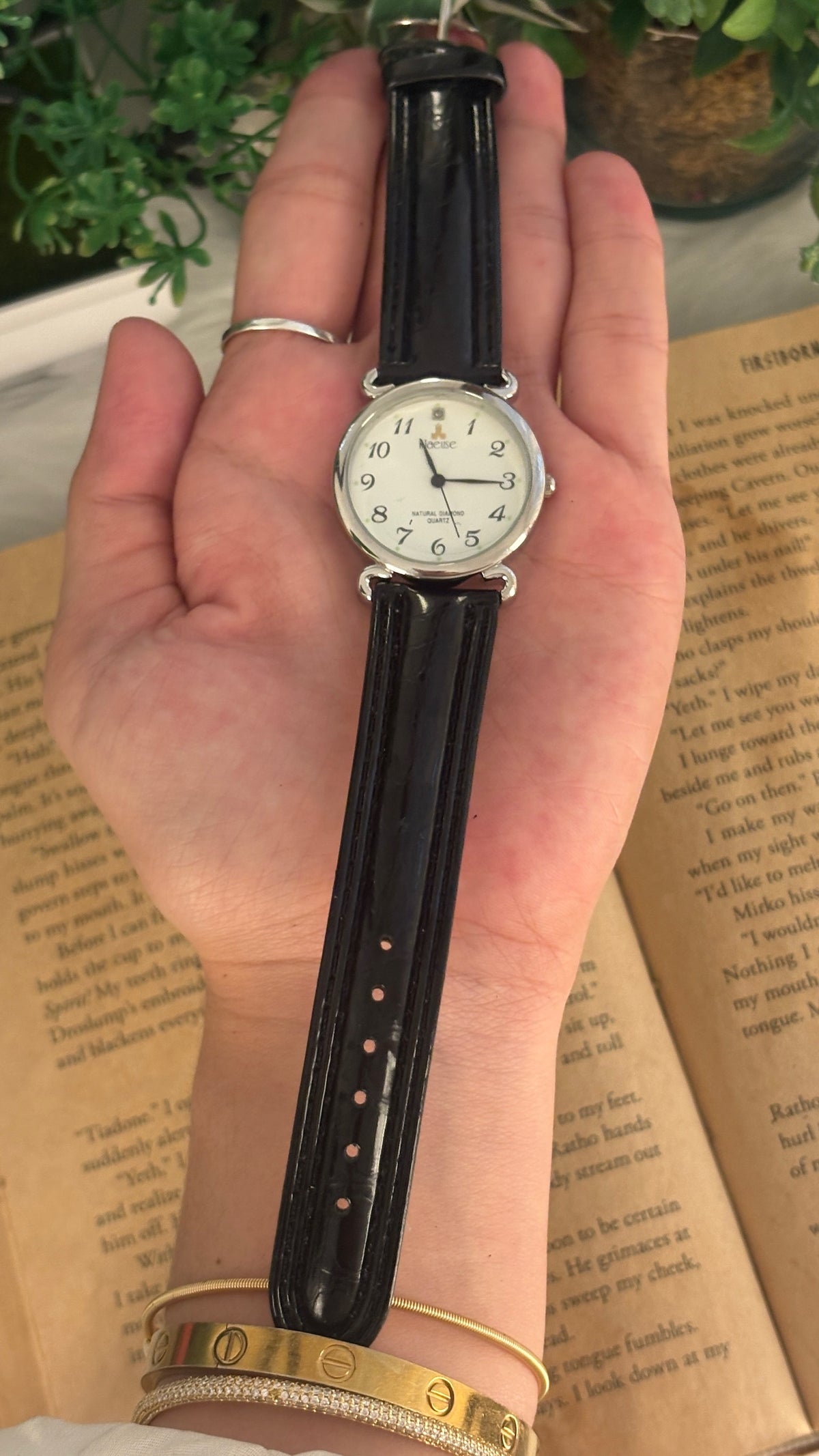 Vintage Klaeuse Natural Diamond Accent Classic Watch in Silver Tone Black Leather Quartz