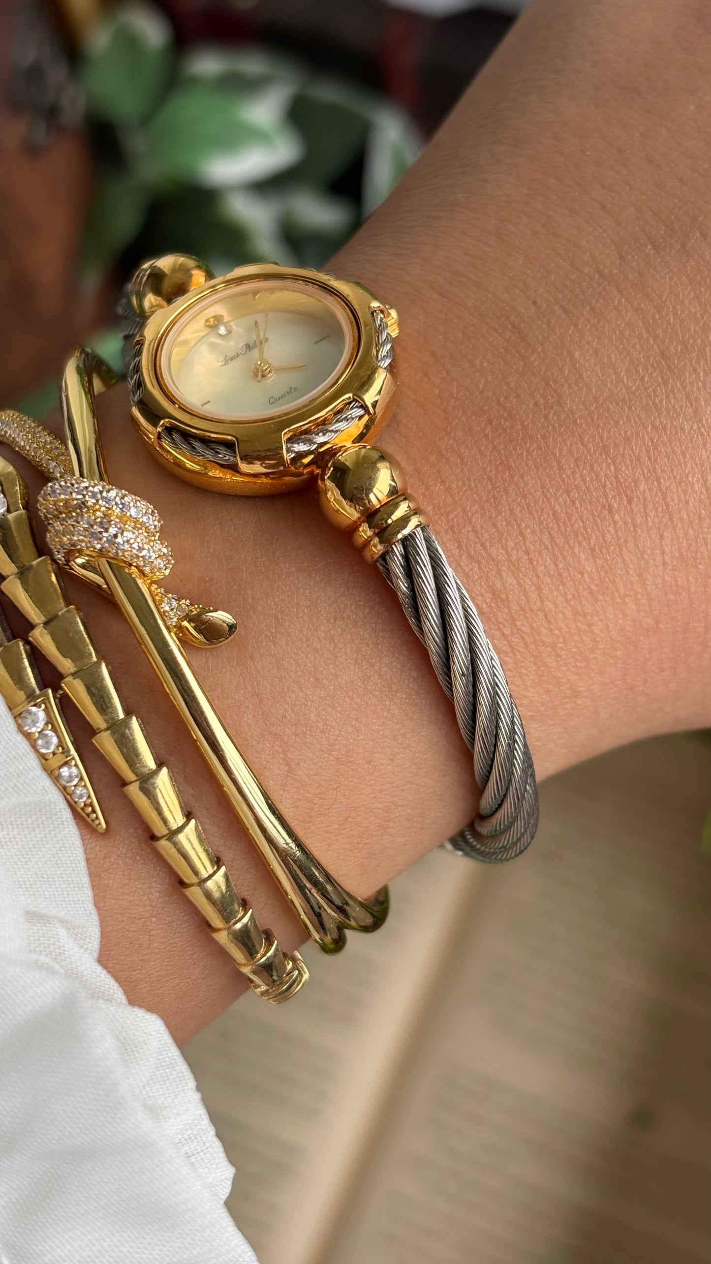 Vintage Louie Phillipe Watch in Two-Tone Charriol Style Bangle