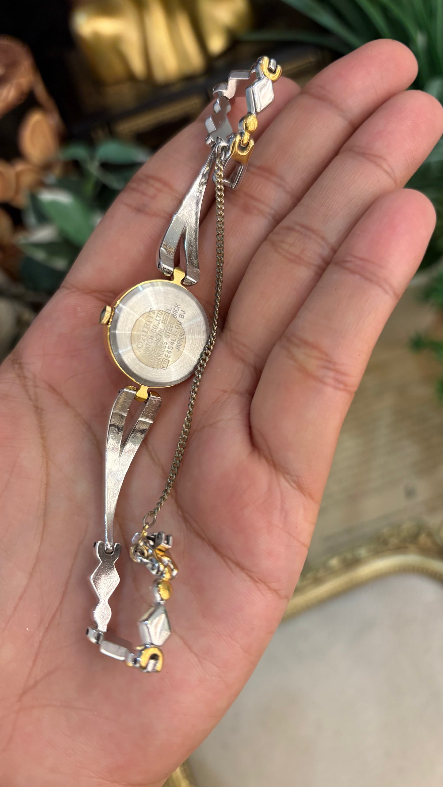 Vintage Dainty Jupiter by Orient Semi-Bangle Diamond Bracelet Watch in Two-tone Quartz