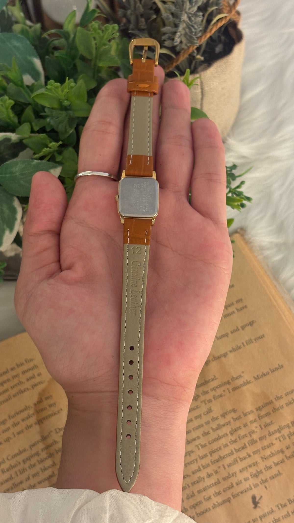 Vintage Orient Mini Tank Watch in Gold Tone Brown Leather Quartz