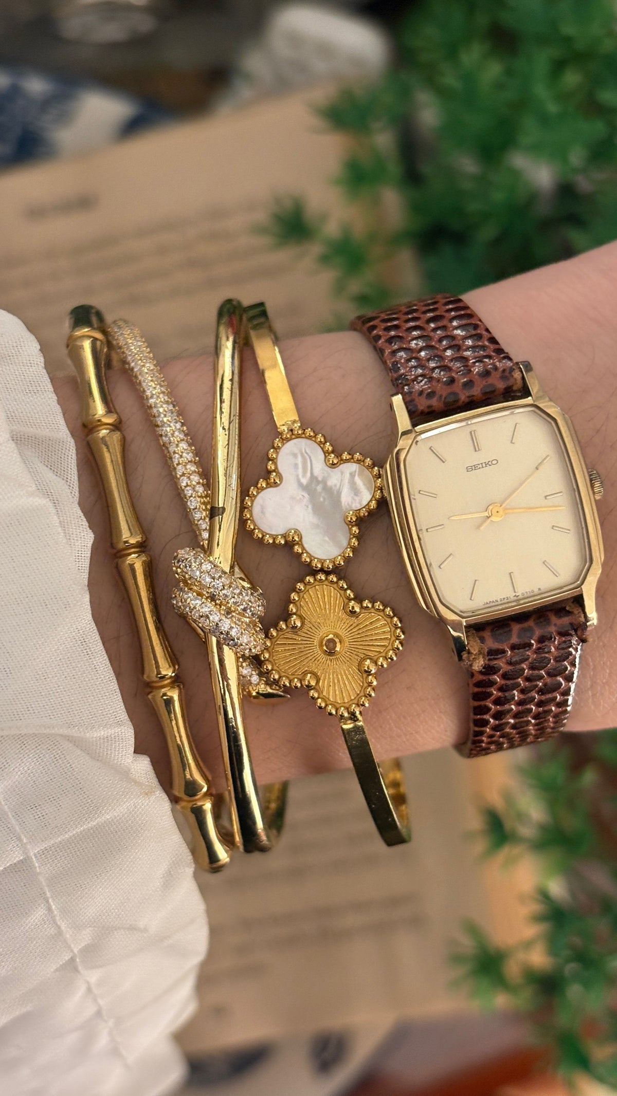 Vintage Seiko Tank Watch in Gold Tone Brown Leather Quartz