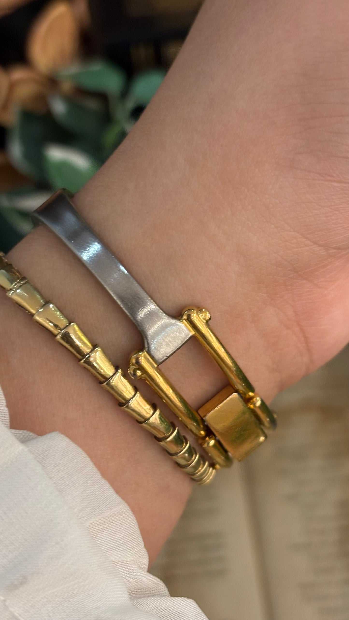 Rare Vintage Anne Klein Swiss Engraved Bezel Decagonal Dial in Two-Tone Quartz