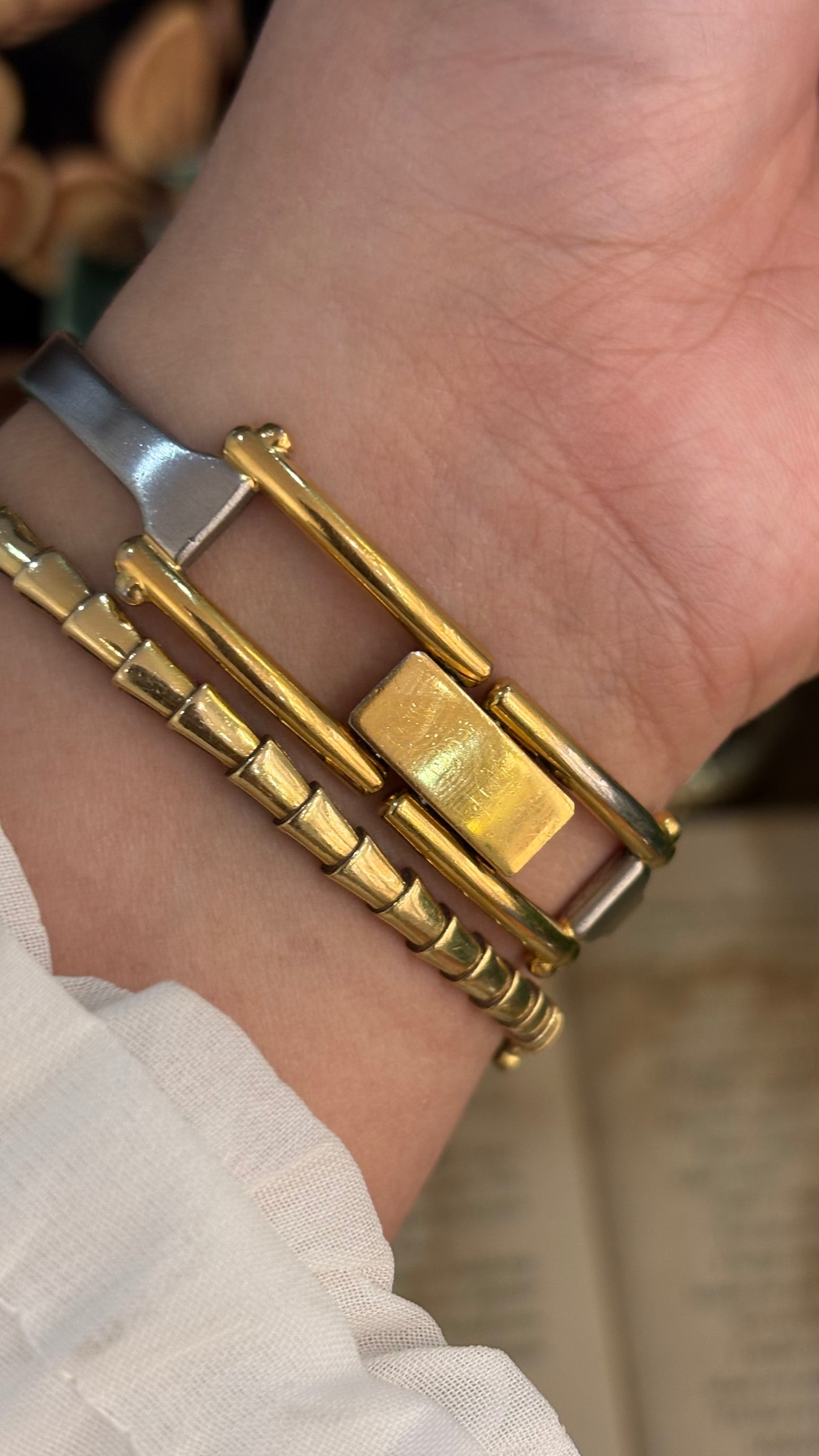 Rare Vintage Anne Klein Swiss Engraved Bezel Decagonal Dial in Two-Tone Quartz