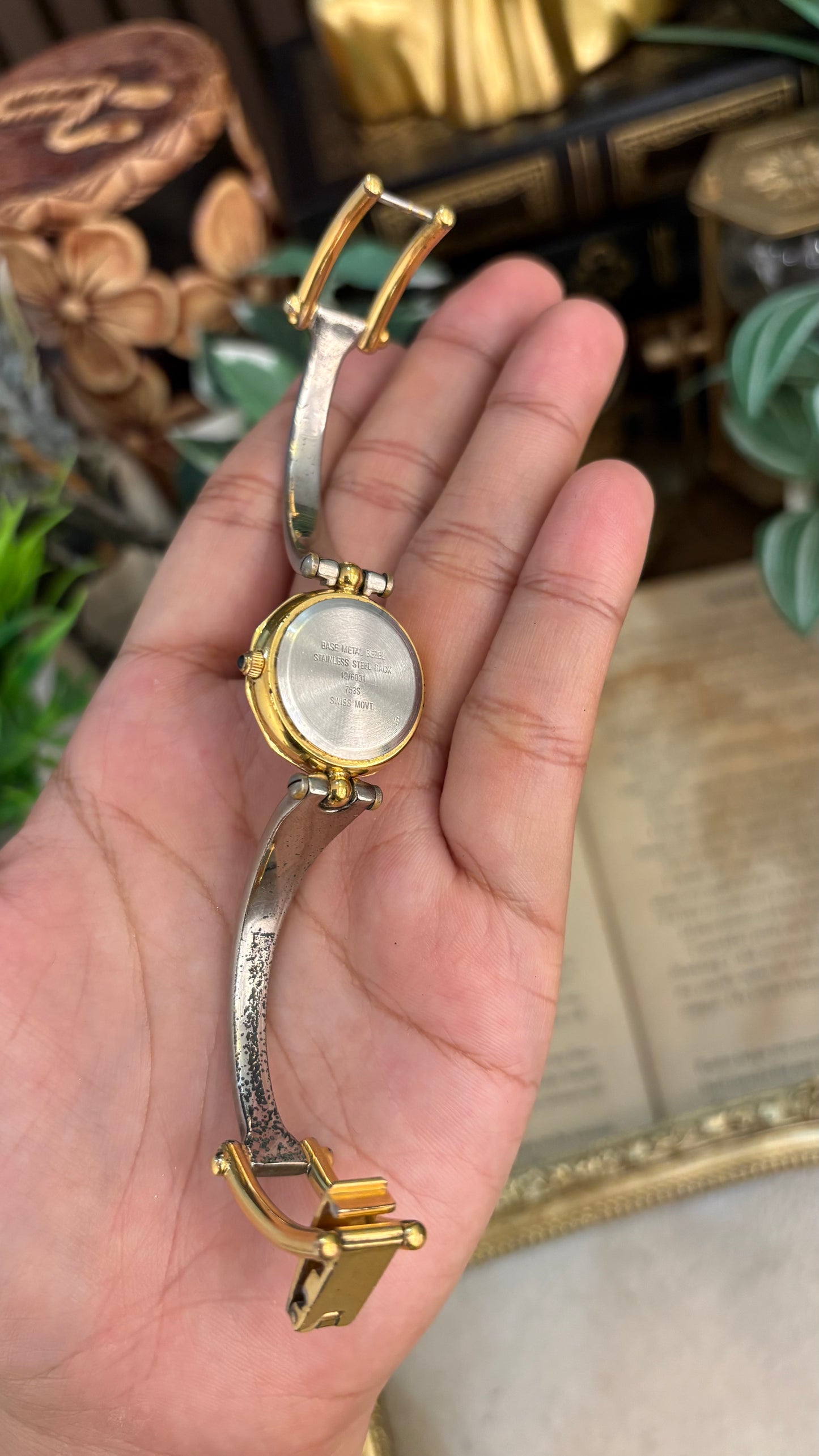 Rare Vintage Anne Klein Swiss Engraved Bezel Decagonal Dial in Two-Tone Quartz