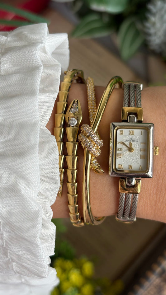 Vintage Anne Klein Watch in Two-Tone Art Deco Dial Charriol Style Watch