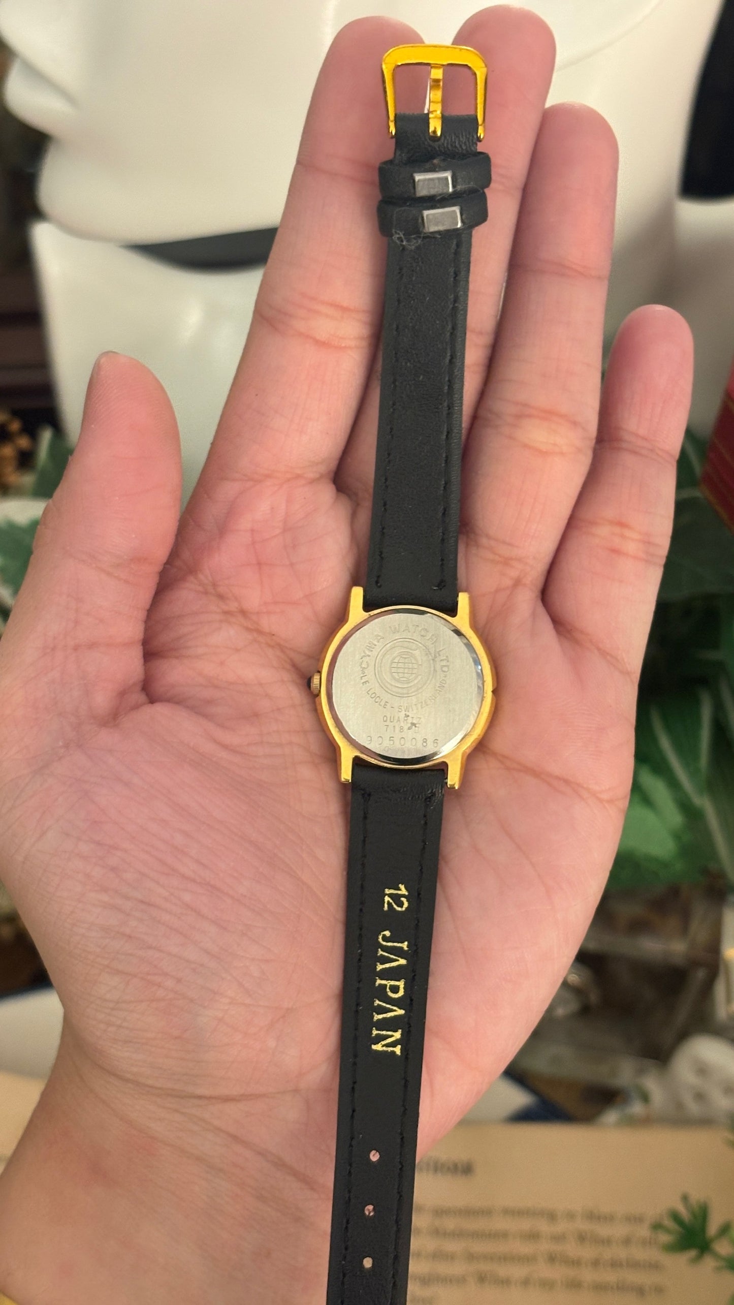 Rare Vintage Cyma Swiss Roman Dial Watch in Two-Tone Black Leather Quartz
