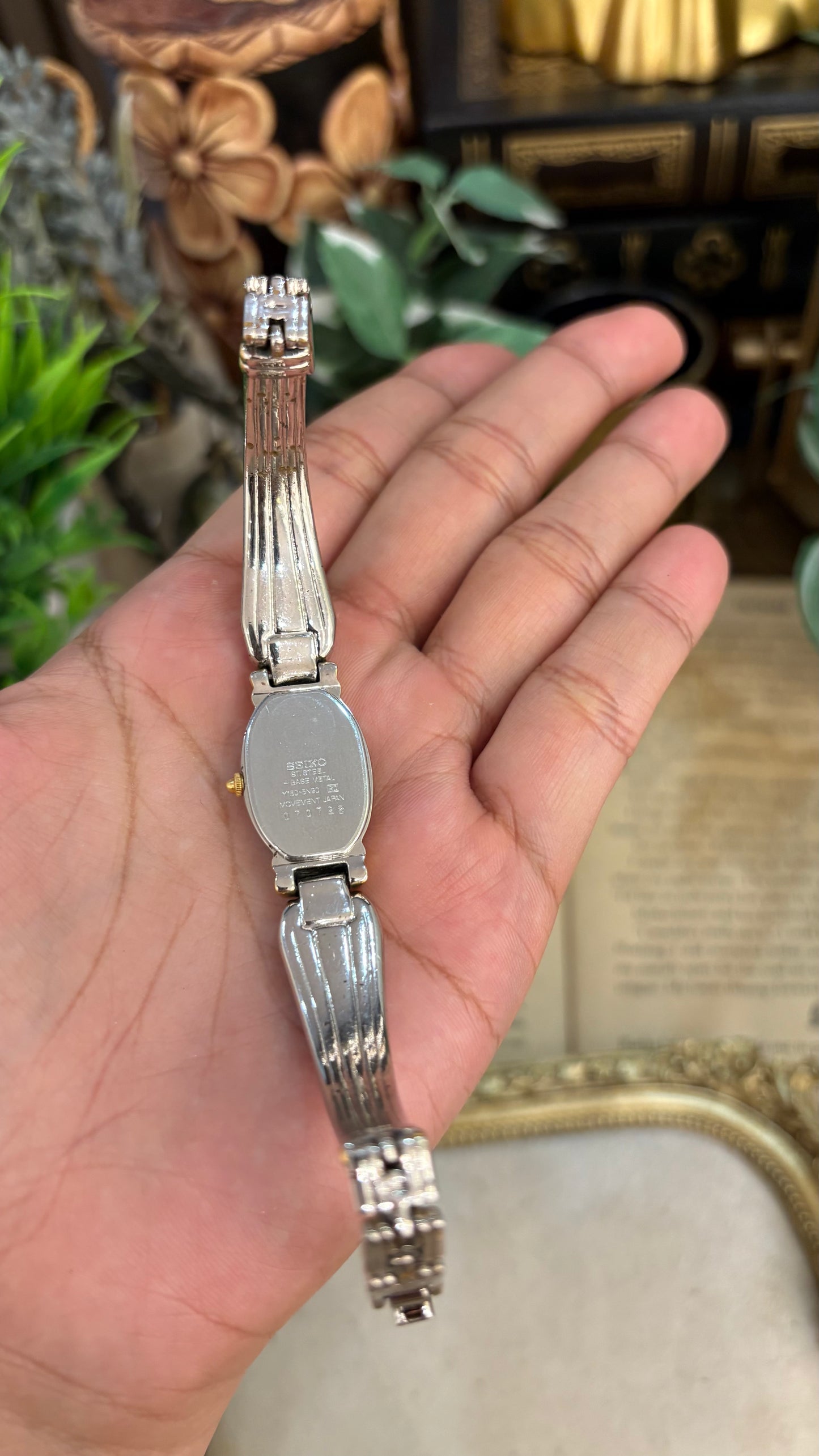 Rare Vintage Dainty Seiko Art Deco Bracelet Bangle Watch in Two-Tone Quartz