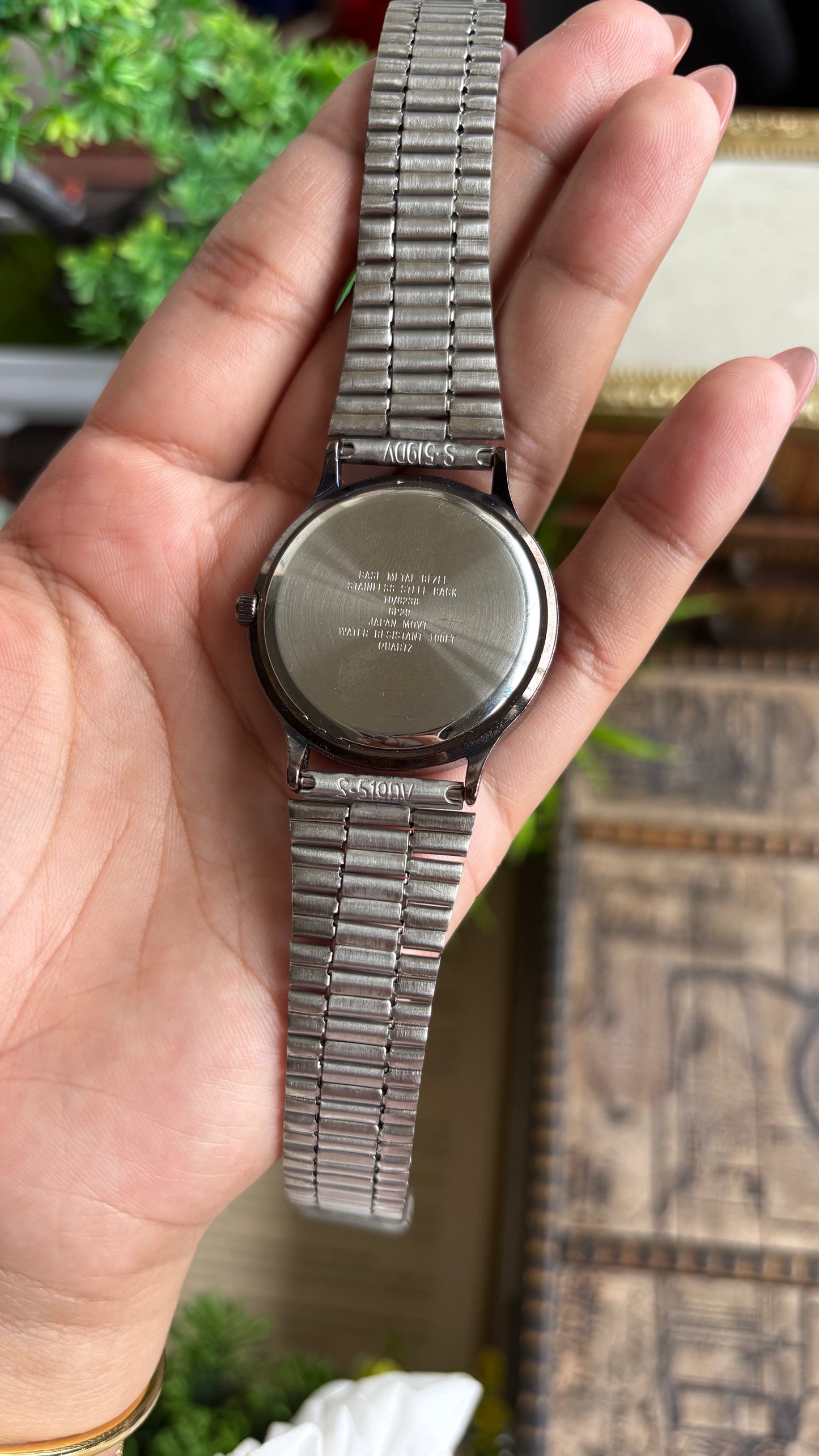 Vintage Anne Klein Bejeweled Watch in Silver Tone Display Chrono Pearl Dial