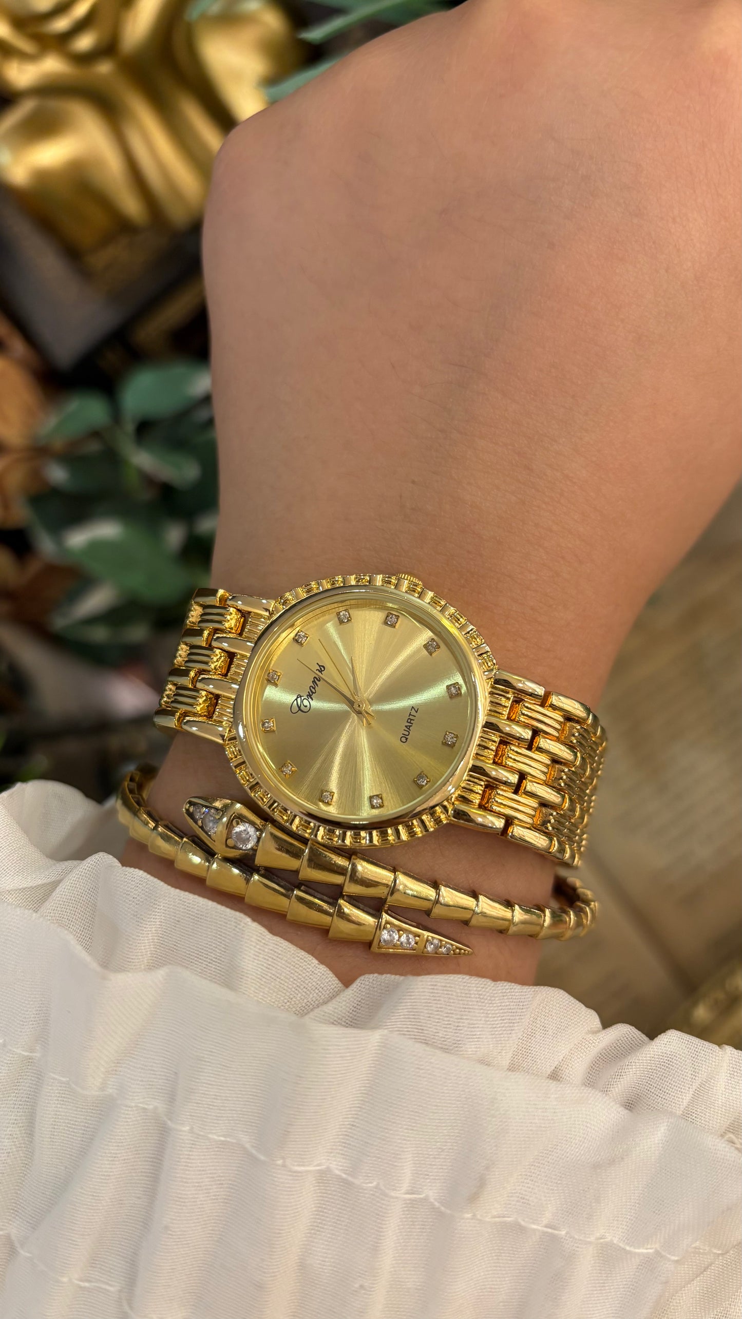 Vintage Cronos Classic Rhinestone Indices Watch in Gold Tone Quartz