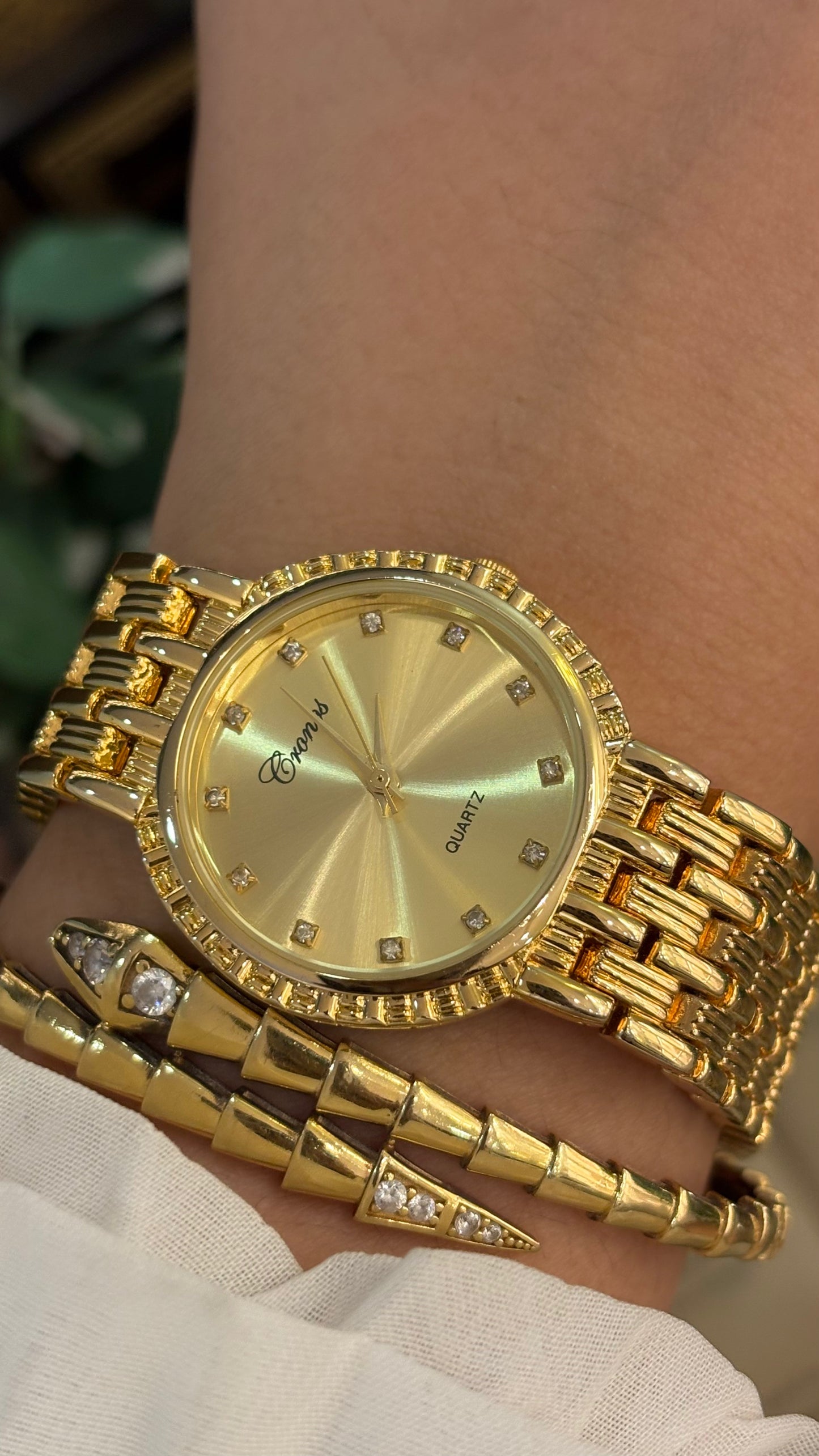 Vintage Cronos Classic Rhinestone Indices Watch in Gold Tone Quartz