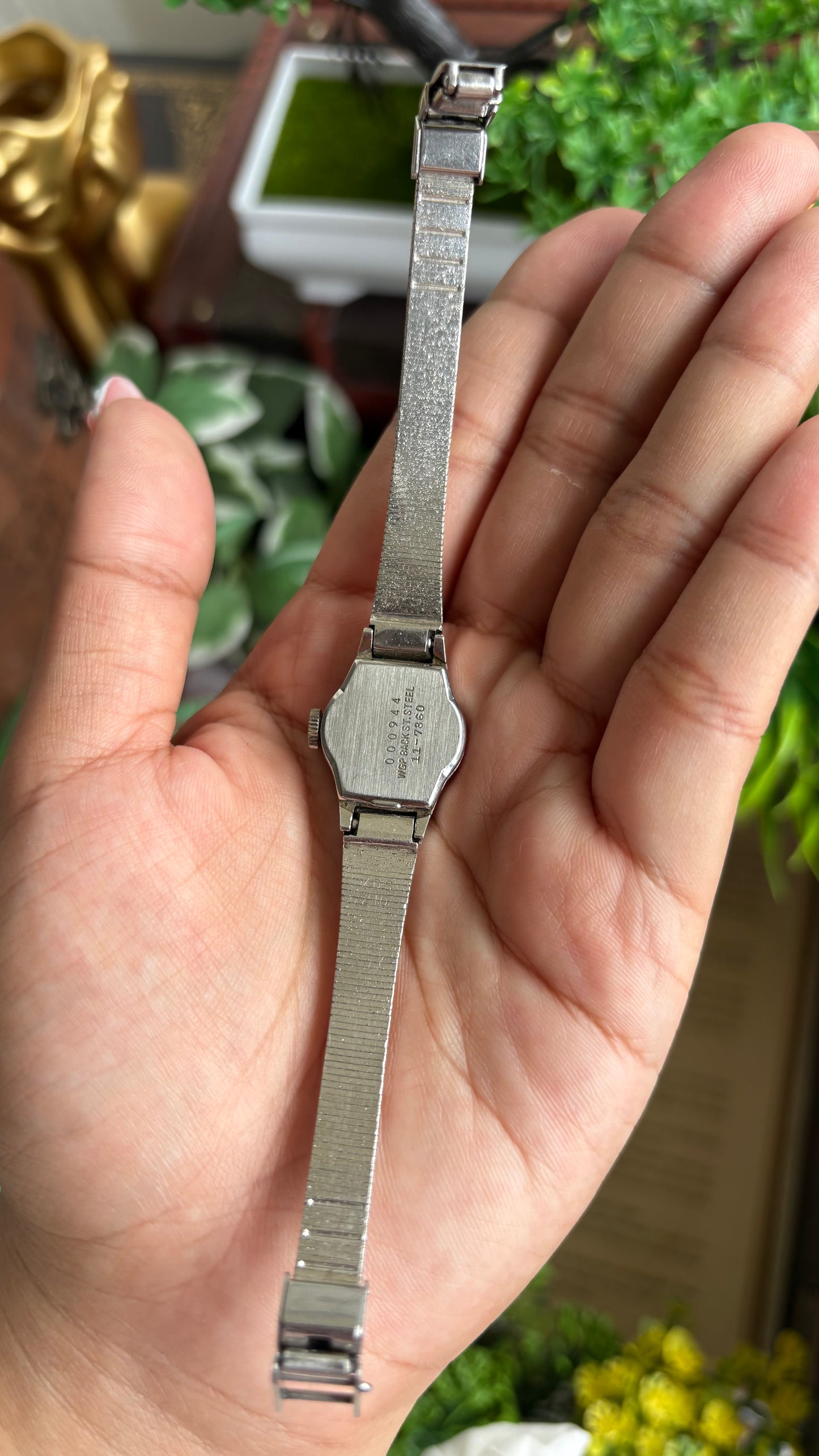 Vintage Seiko Manual Wind Watch in Silver Tone with Eight Diamonds