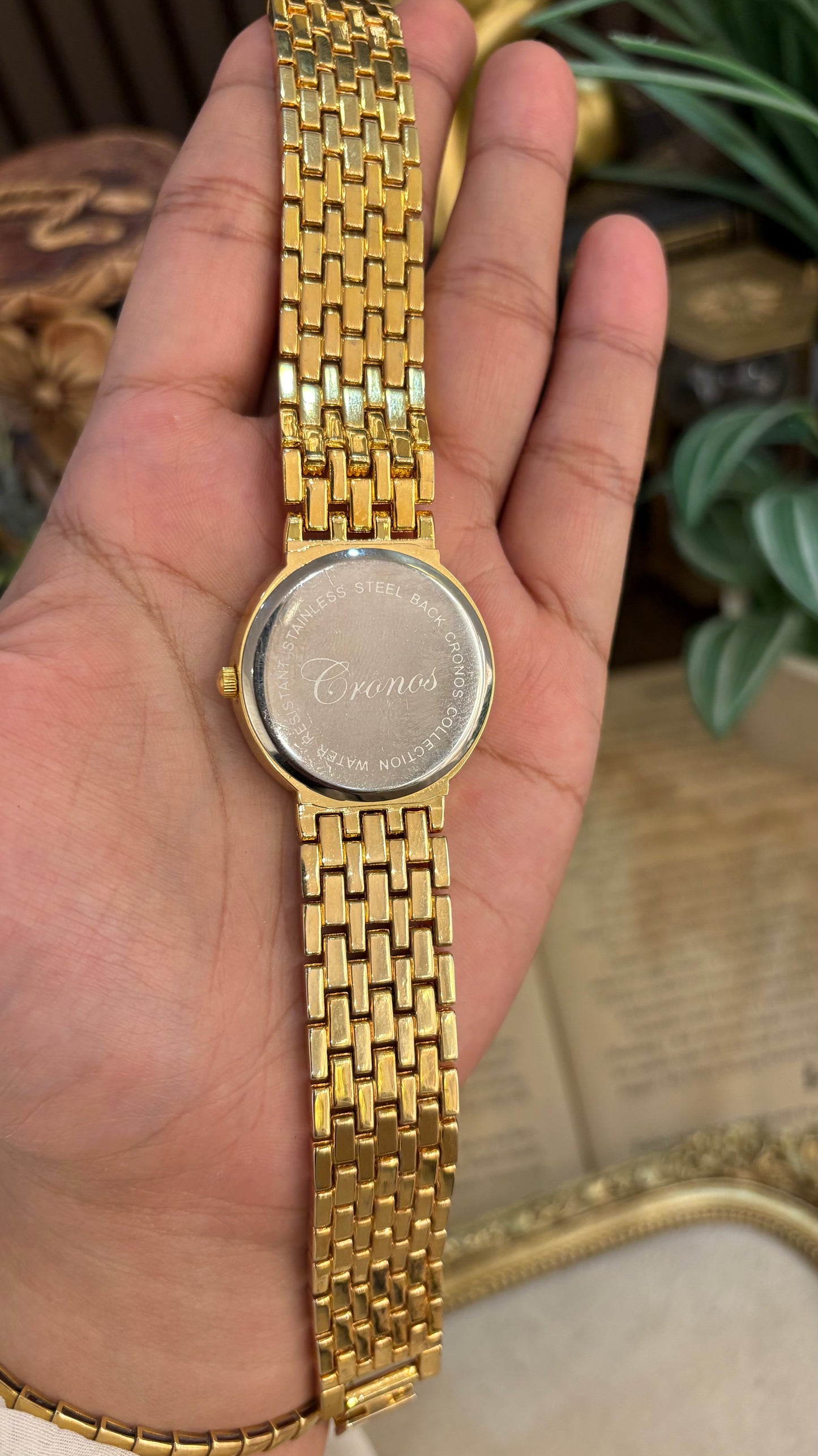 Vintage Cronos Classic Rhinestone Indices Watch in Gold Tone Quartz