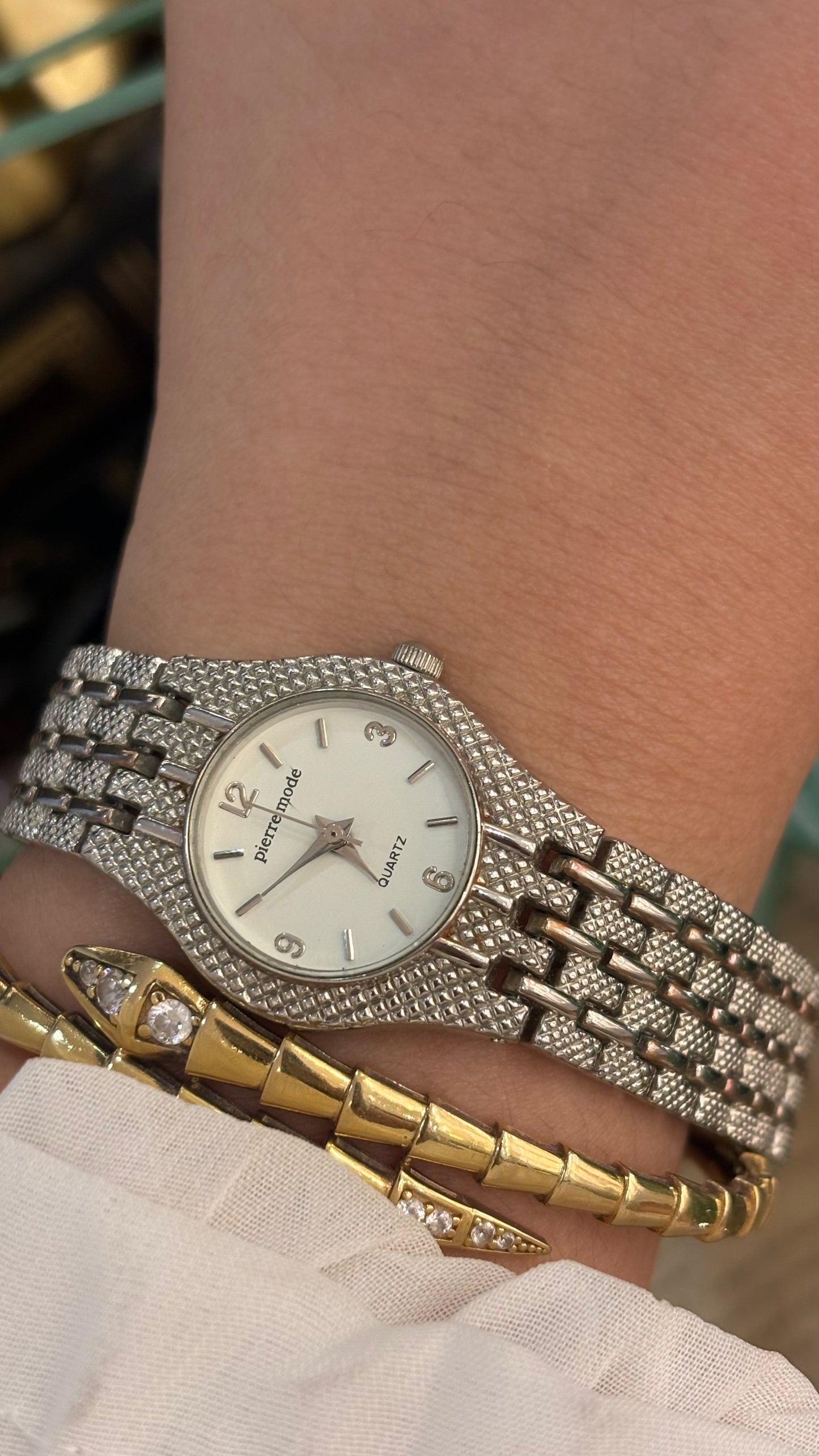 Vintage Pierremode All-over Textured Watch in Silver Tone Quartz