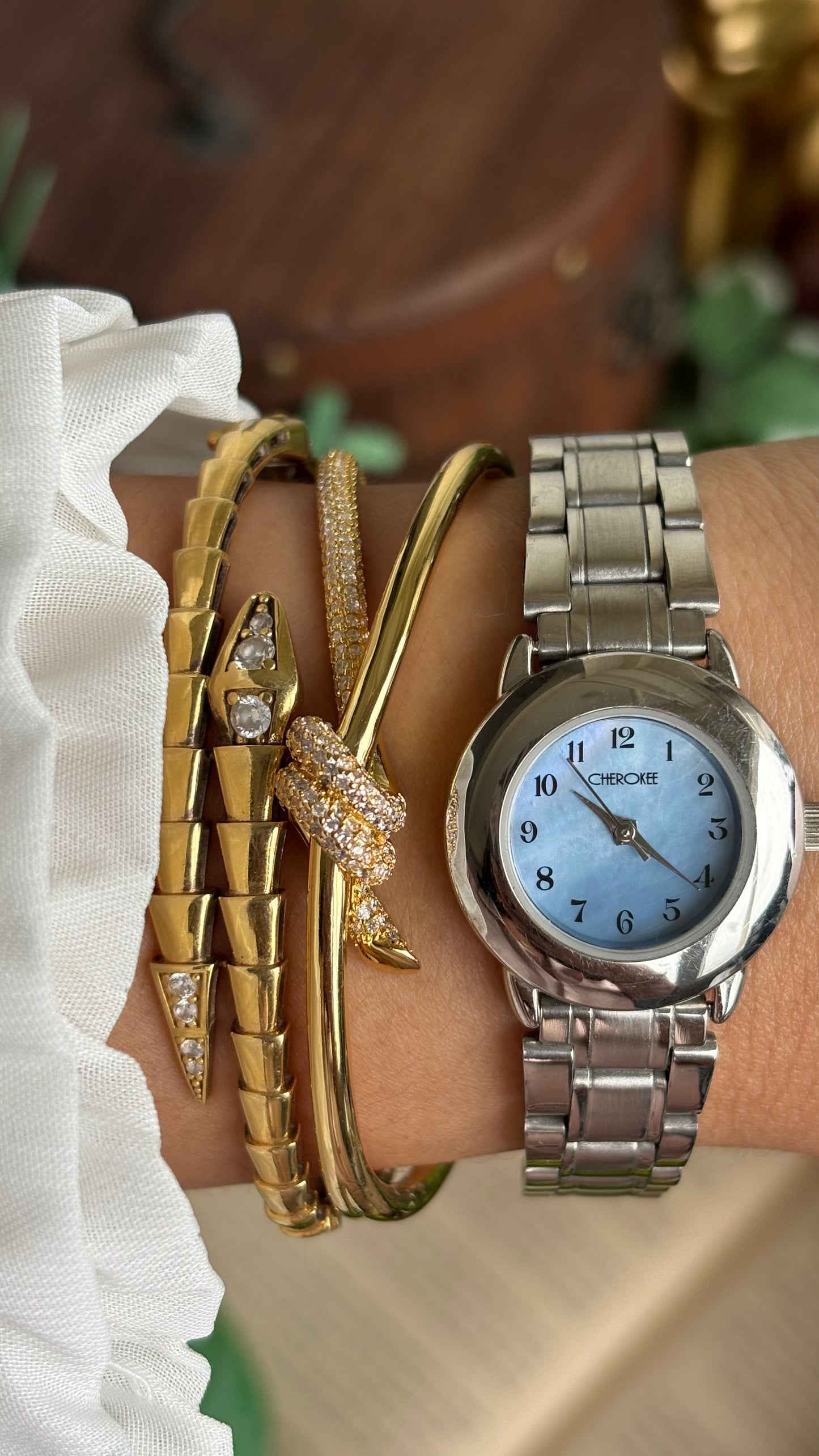 Vintage Cherokee Watch in Silver Tone Mother of Pearl Blue Dial