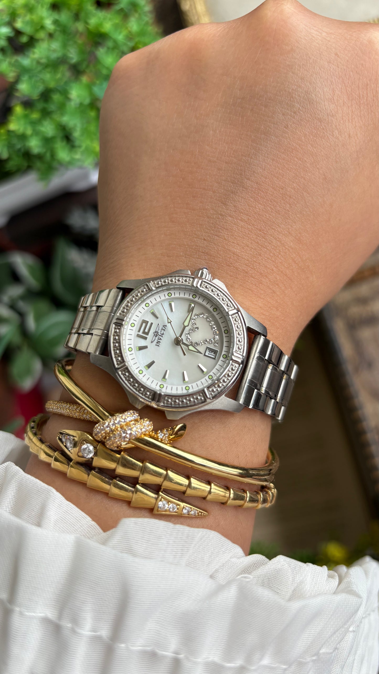 Vintage Invicta Bejeweled Watch in Silver Tone With Window Date