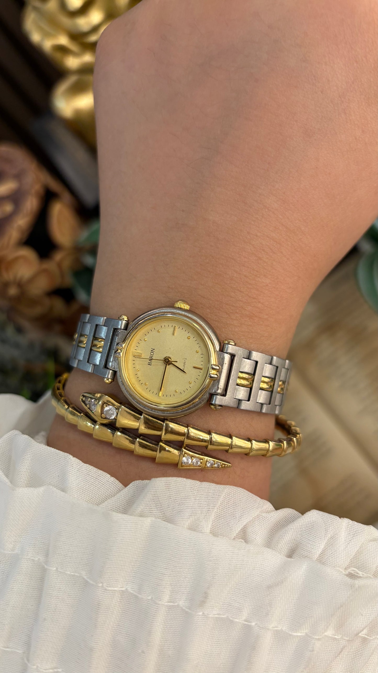 Vintage Baron Classic Gold Line Accent Watch in Two-Tone Quartz Gucci Inspired