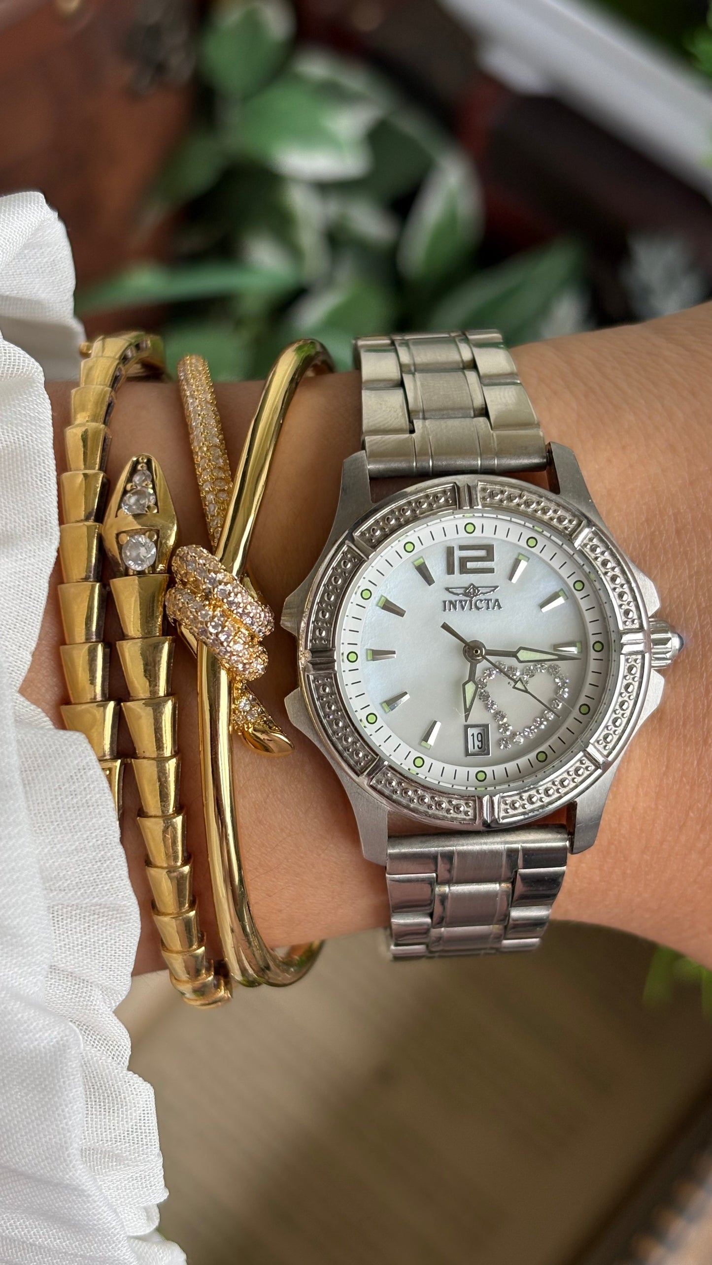 Vintage Invicta Bejeweled Watch in Silver Tone With Window Date