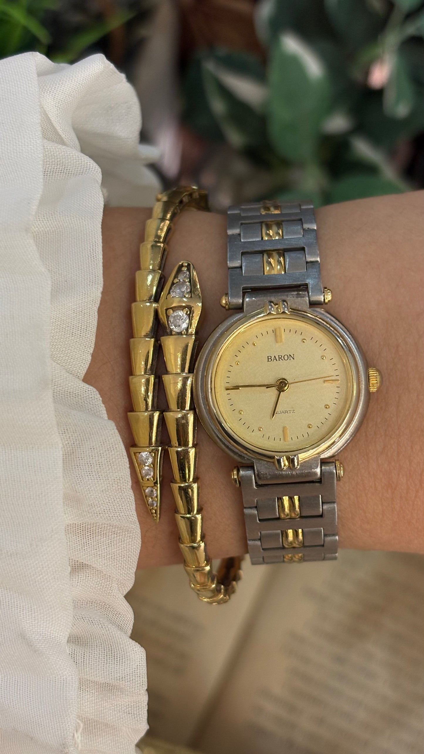 Vintage Baron Classic Gold Line Accent Watch in Two-Tone Quartz Gucci Inspired