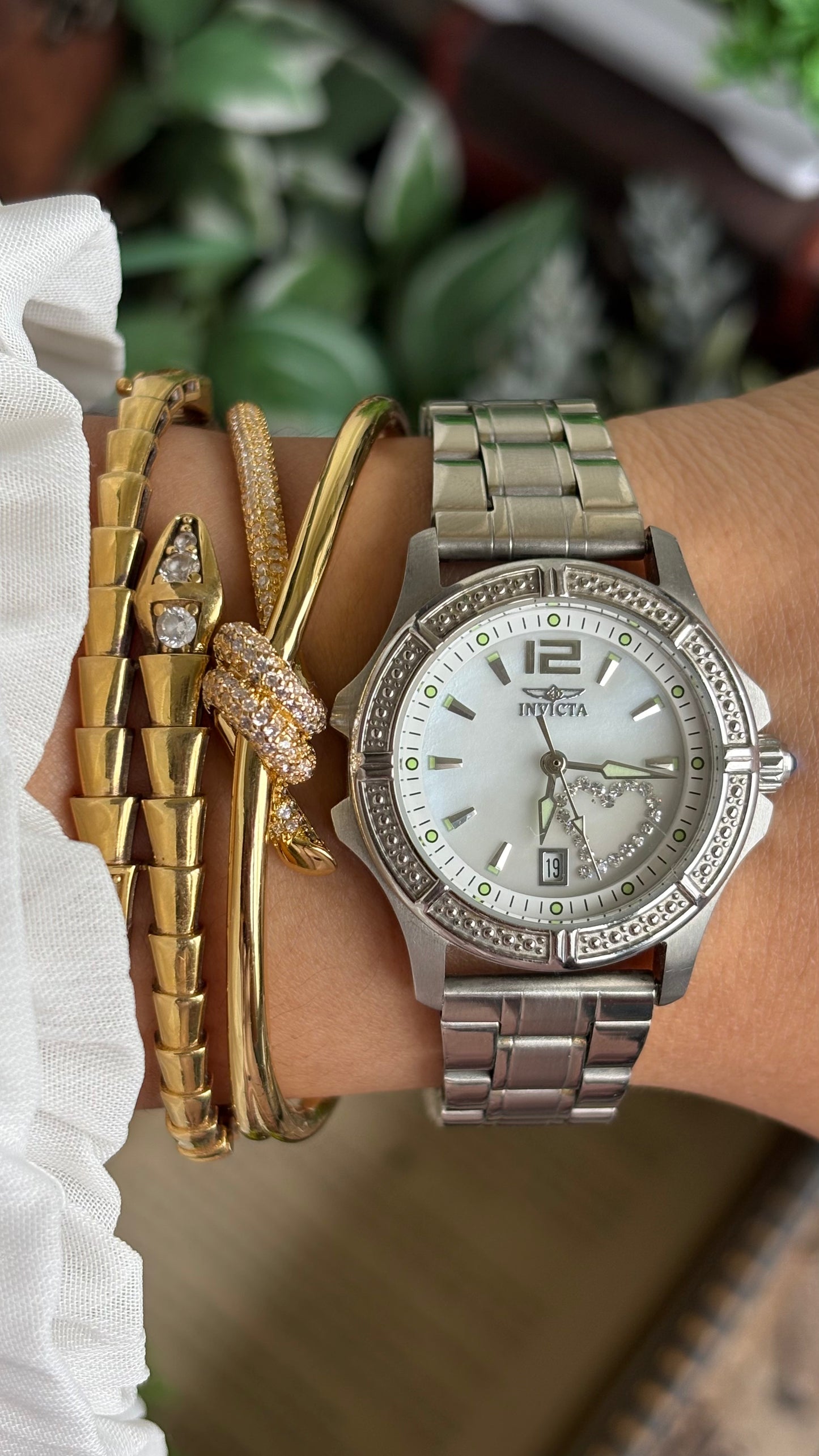 Vintage Invicta Bejeweled Watch in Silver Tone With Window Date