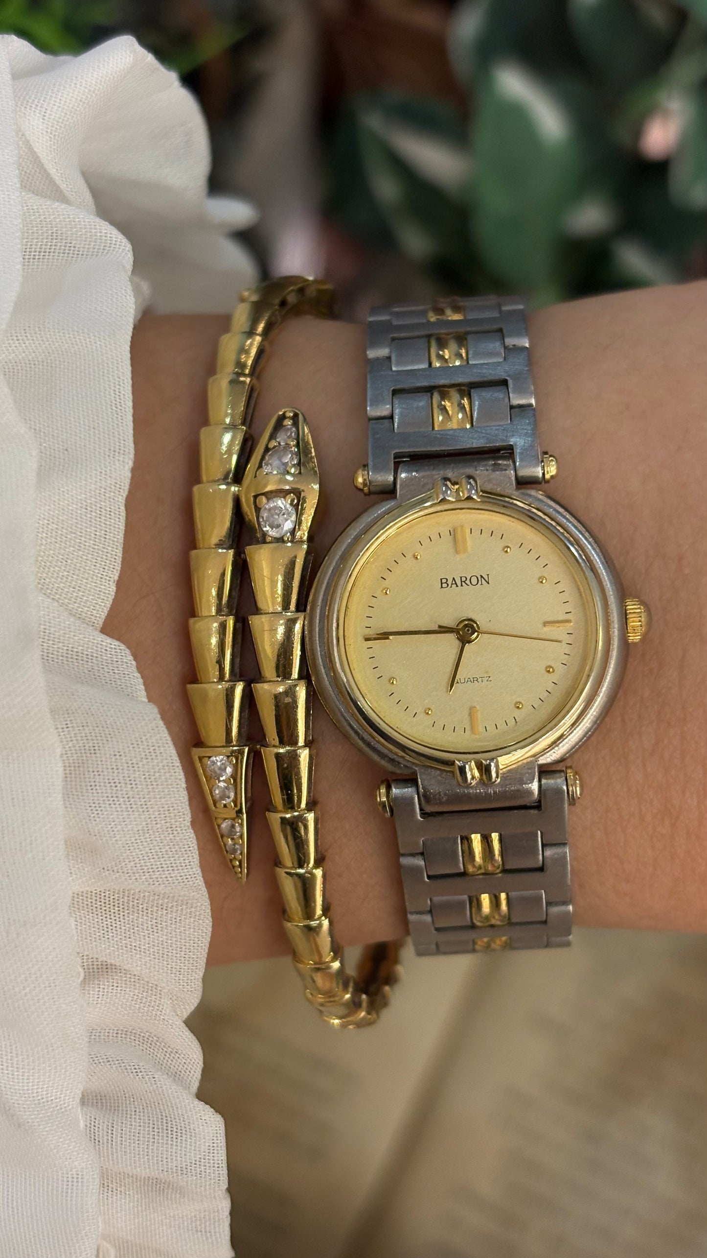 Vintage Baron Classic Gold Line Accent Watch in Two-Tone Quartz Gucci Inspired